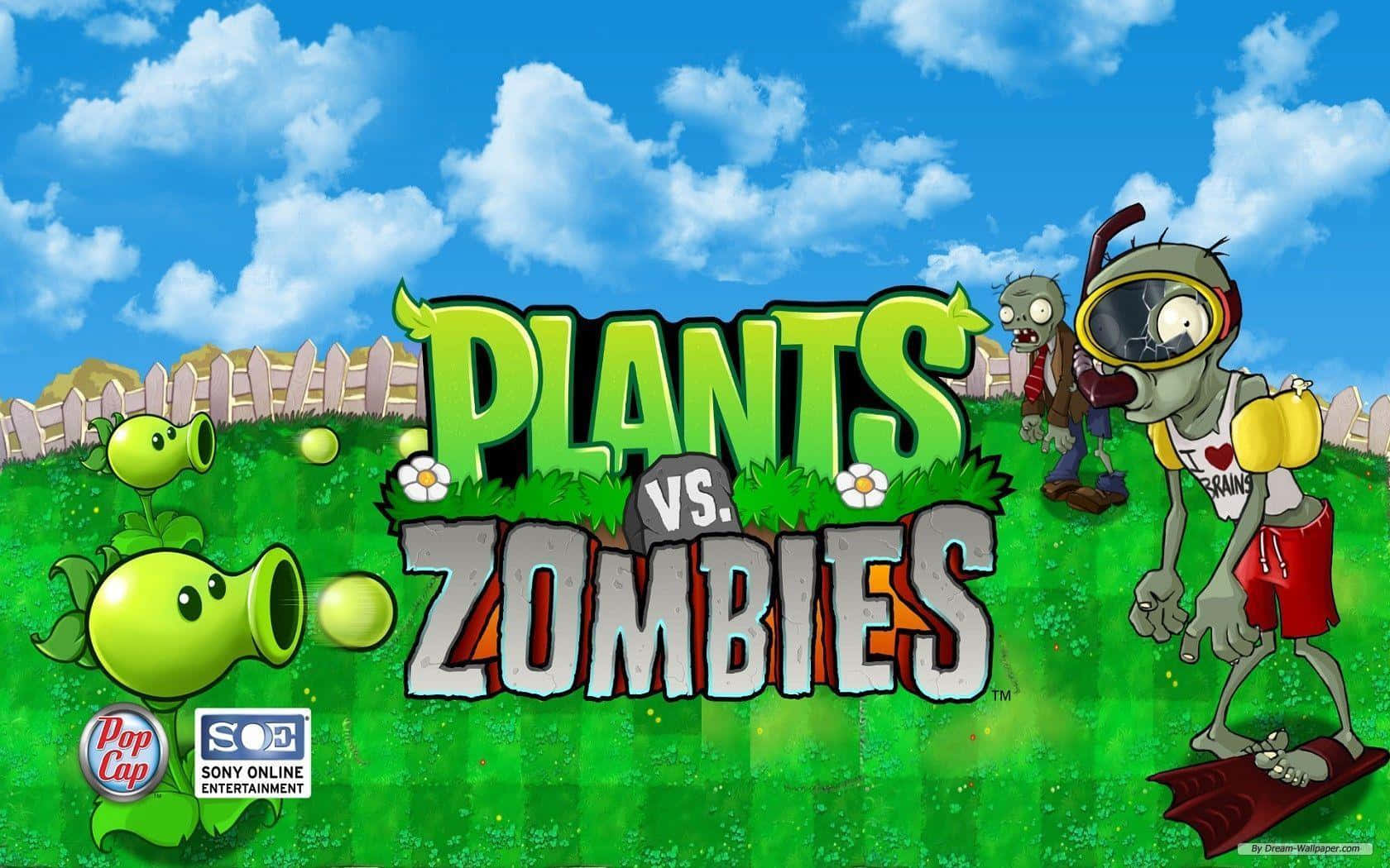 Plants Vs Zombies, lawn, bright blue sky, HD Desktop Wallpaper