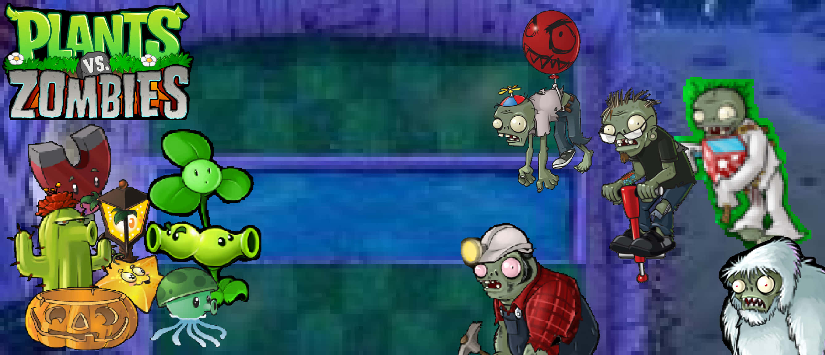 Plants Vs Zombies, main characters, pixelated garden, 2K Desktop Wallpaper