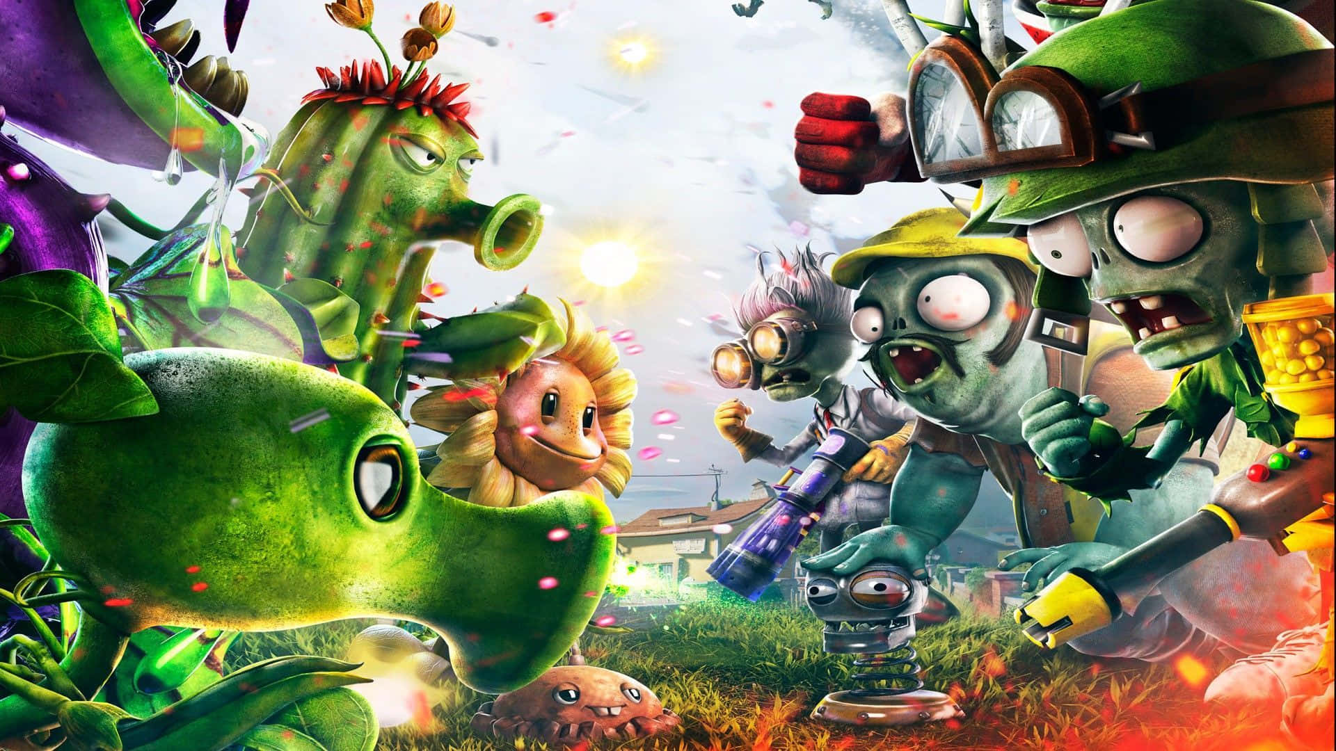 Plants Vs Zombies, backyard, bright sun, Full HD Desktop Wallpaper