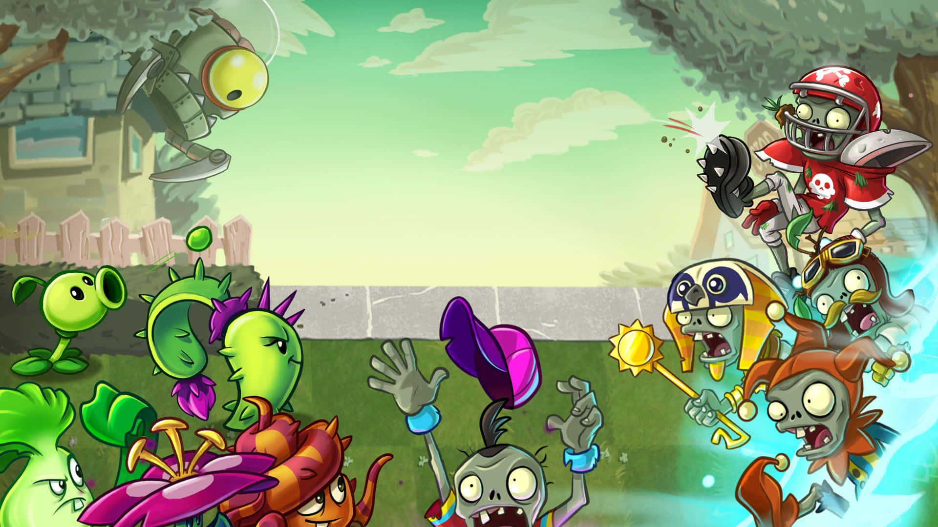 Plants Vs Zombies, cartoon plants, zombie invaders, Full HD Desktop Wallpaper