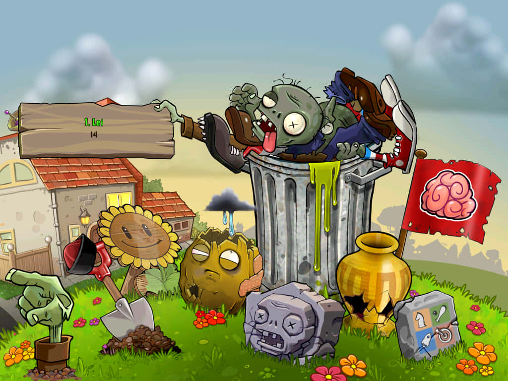 Plants vs. Zombies, zombie, sunflower plants, SD Desktop Wallpaper