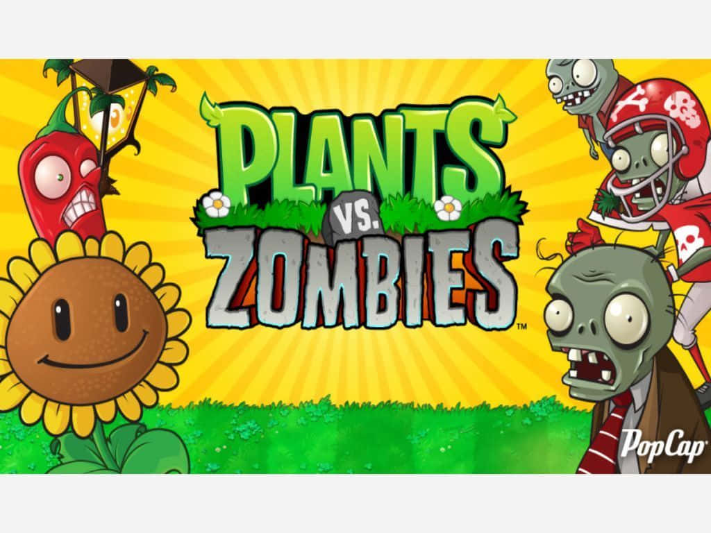 Plants Vs Zombies, sunburst yellow background, logo, SD Desktop Wallpaper