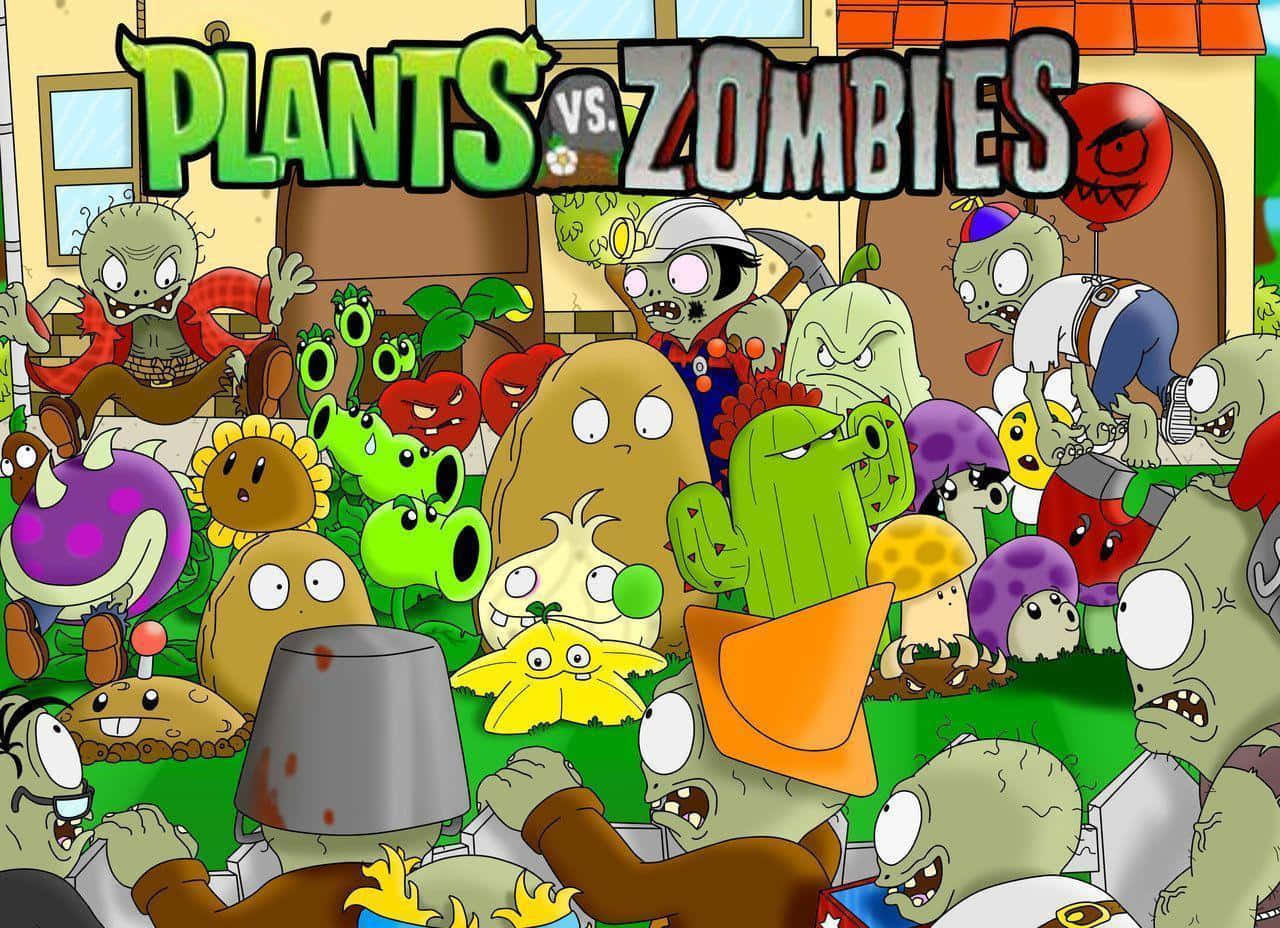 Plants vs Zombies, green zombies, colorful plants, HD Desktop Wallpaper