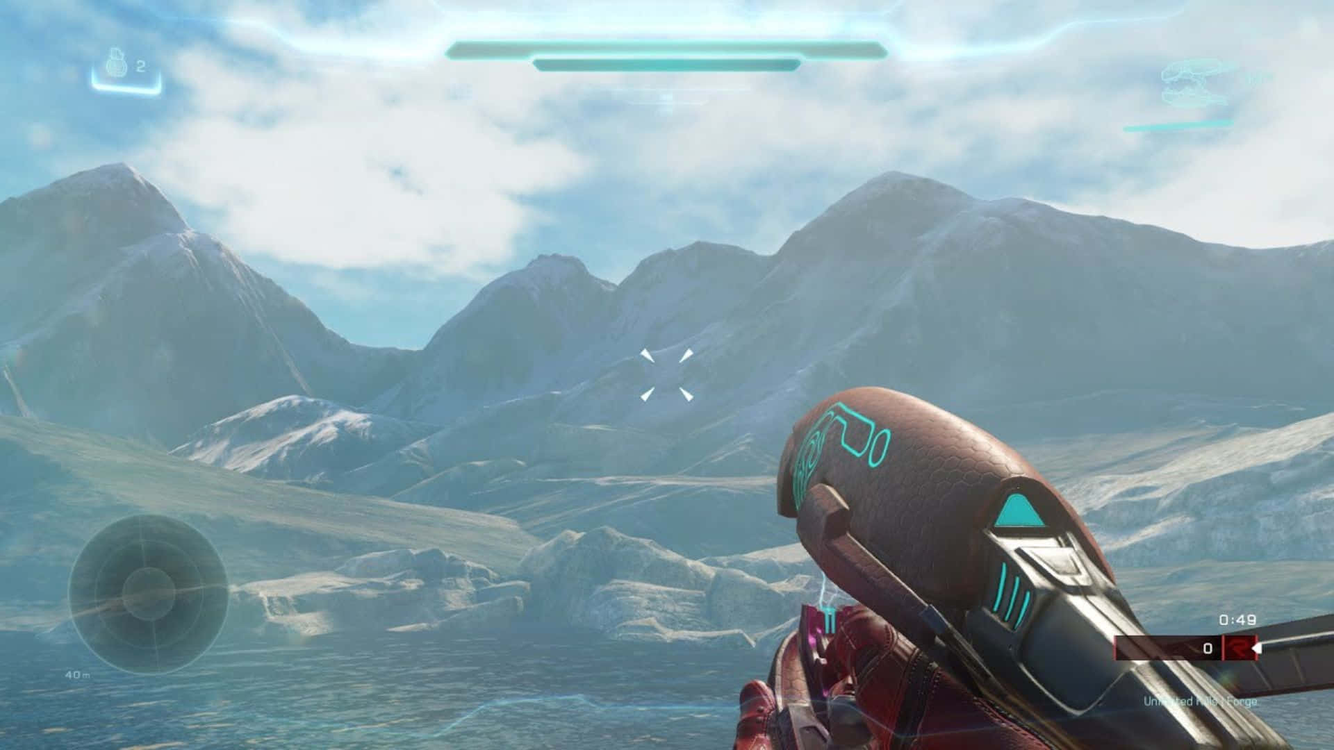 Plasma Rifle, futuristic weapon, snow-capped mountains, Full HD Desktop Wallpaper