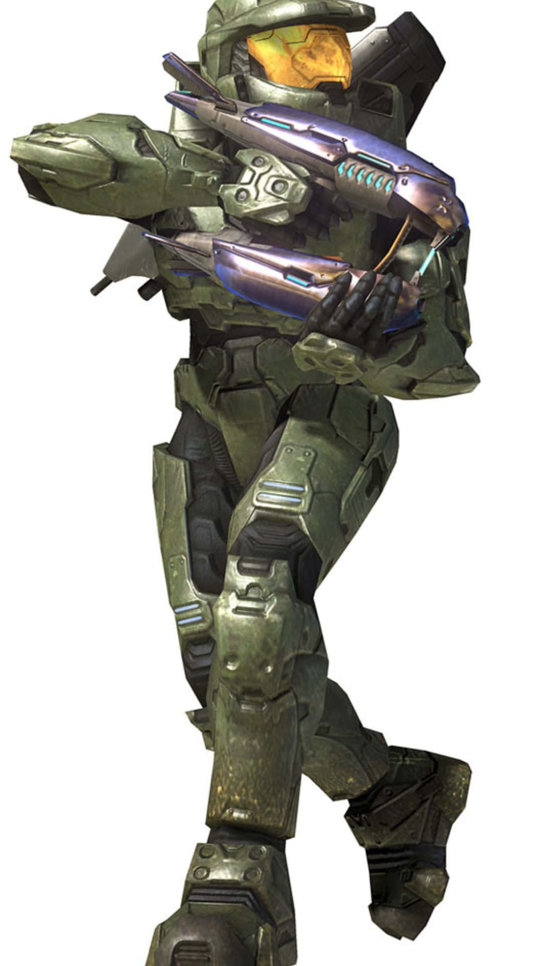 plasma rifle, green armor, glowing orange visor, Full HD Phone Wallpaper