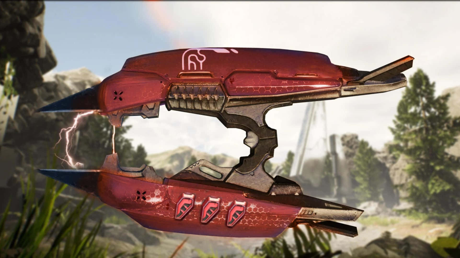 Plasma Rifle, red, glowing lightning bolts, Full HD Desktop Wallpaper