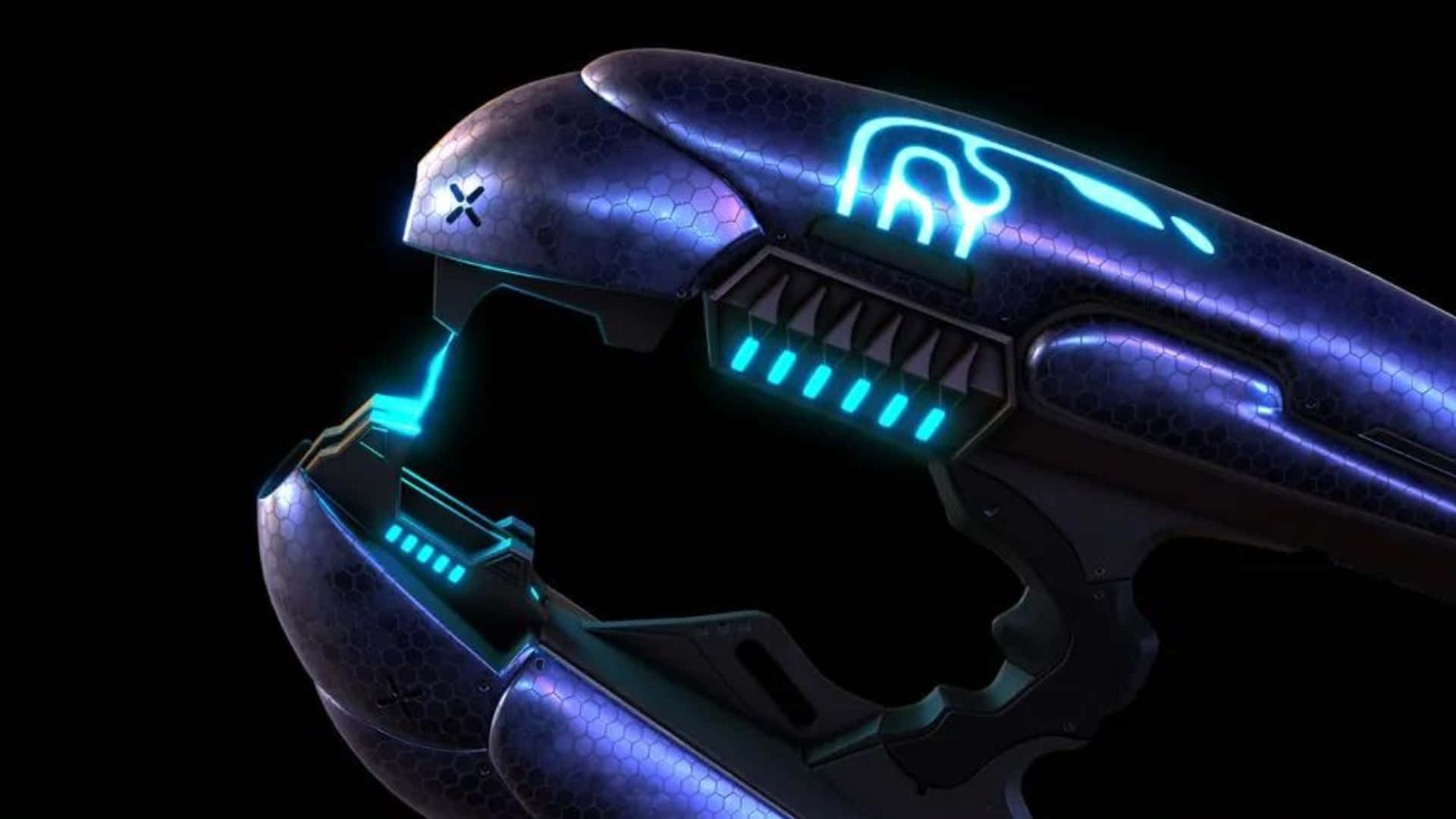plasma rifle, glowing blue neon accents, hexagonal textures, Full HD Desktop Wallpaper