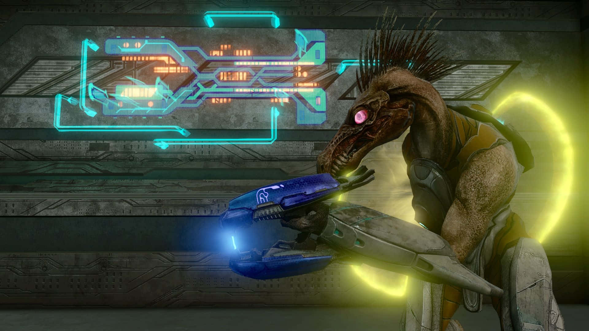 Plasma Rifle, blue weapon, glowing pink eye, Full HD Desktop Wallpaper