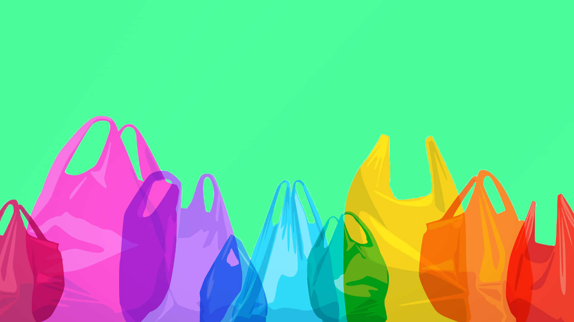 colorful plastic bag, rainbow plastic bags, solid green background, Full HD Desktop Wallpaper