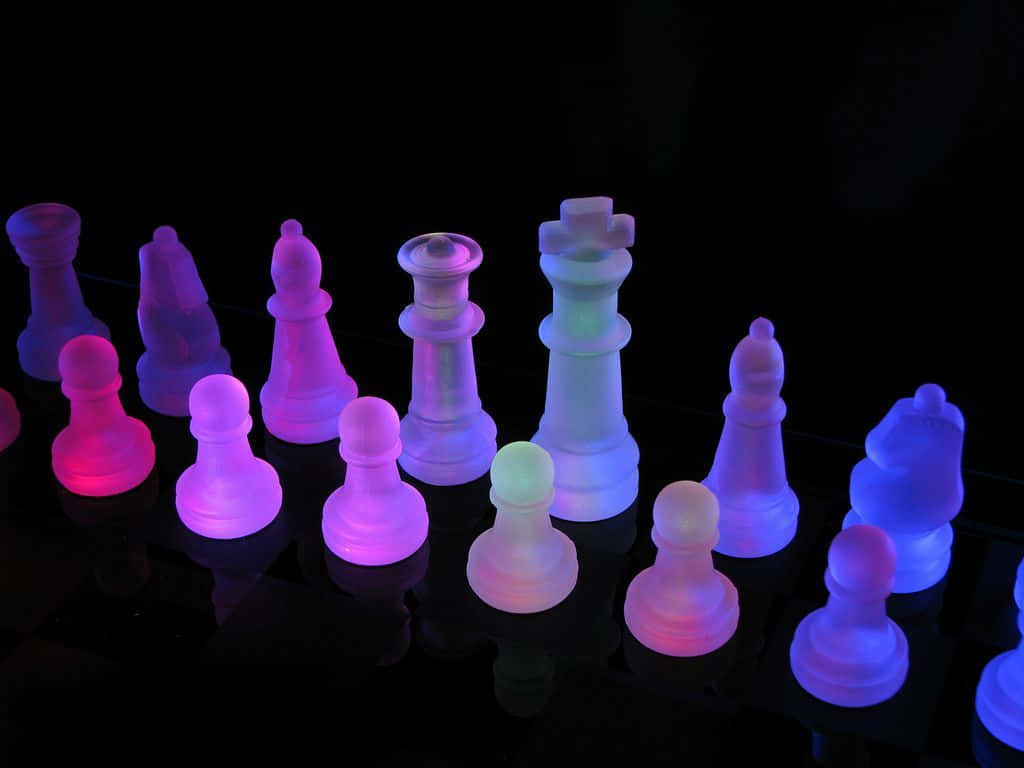 plastic chess pieces, vibrant pink, blue hues, SD Desktop Wallpaper