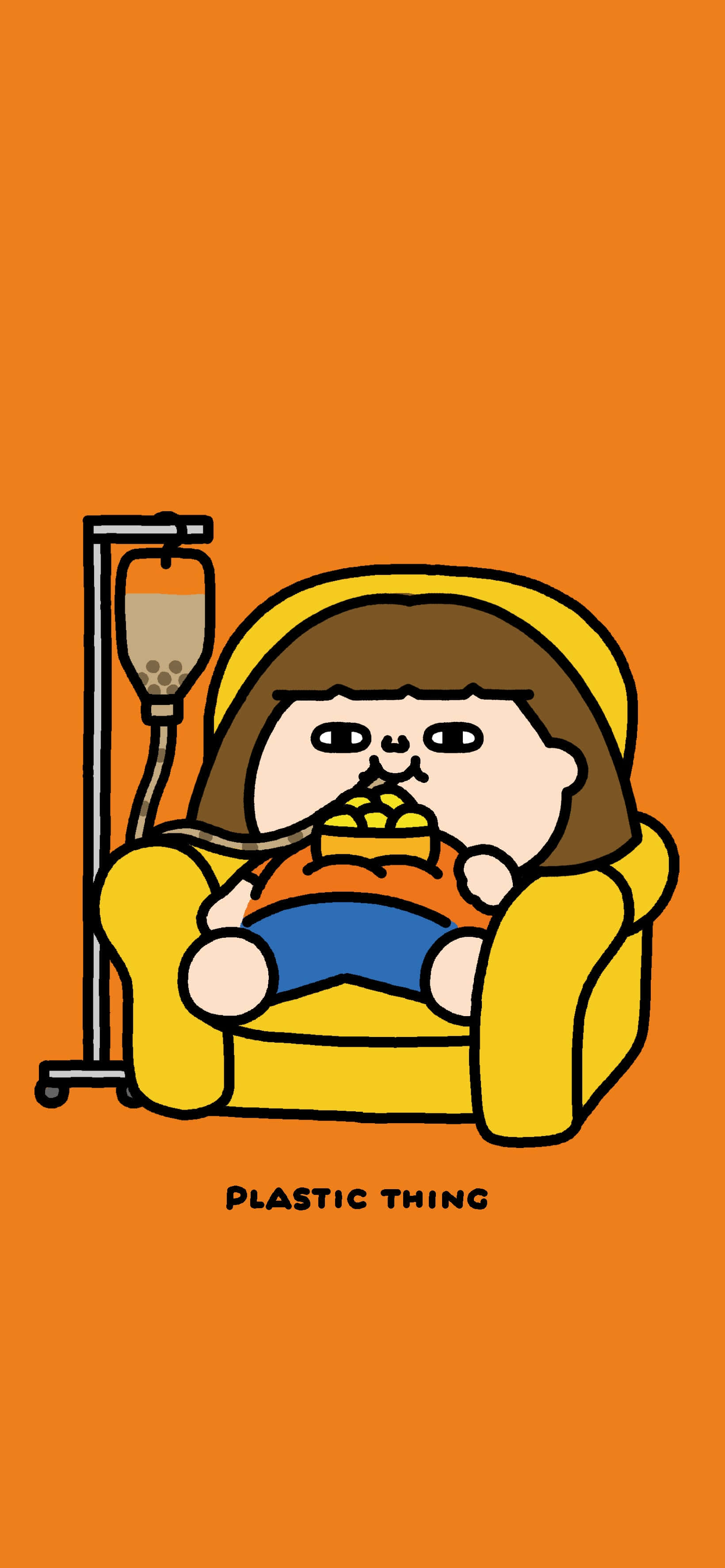 Plastic Thing, brown hair, yellow armchair, 2K Phone Wallpaper