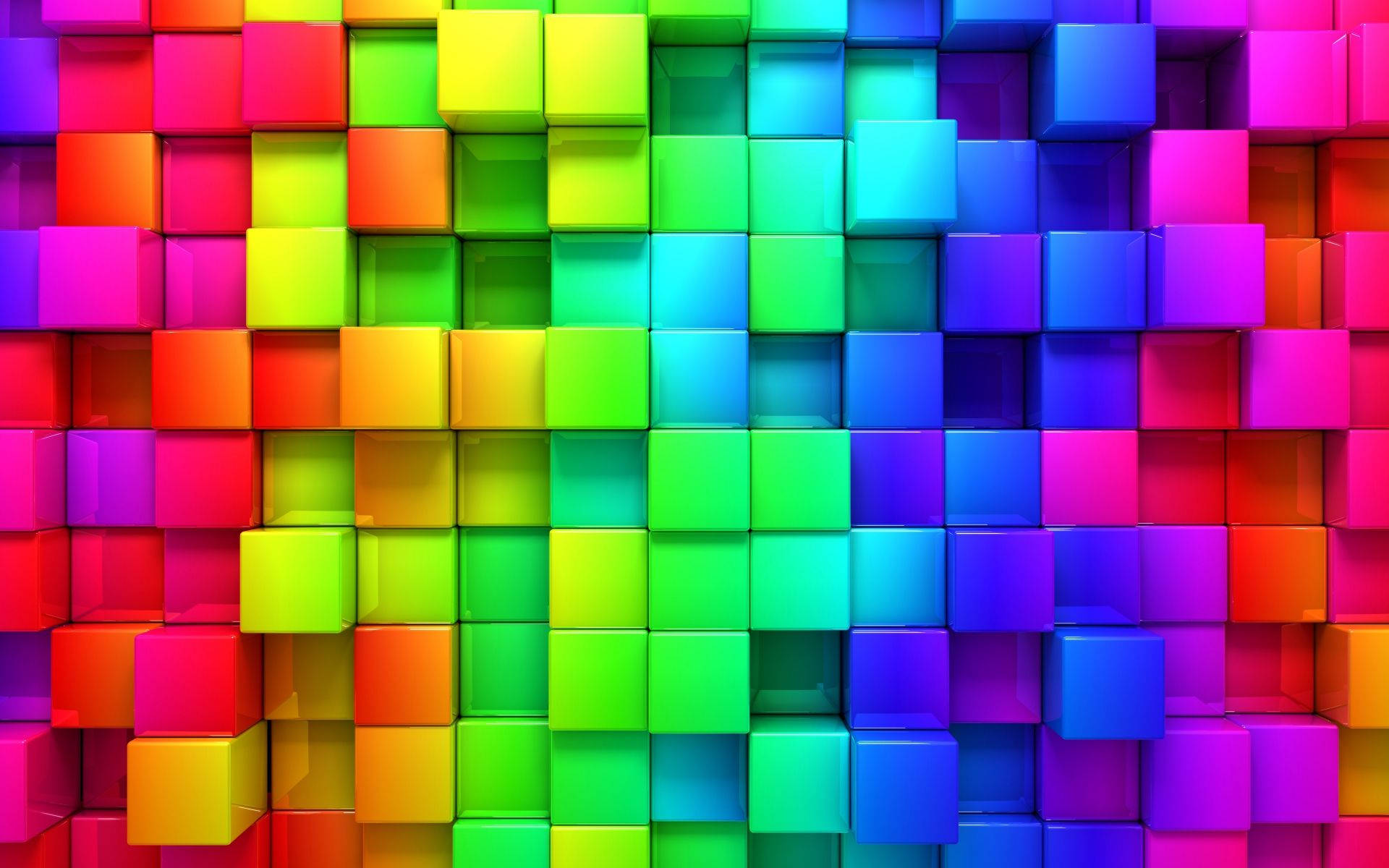 colorful plastic cubes, rainbow-colored cubes, glossy reflections, Full HD Desktop Wallpaper