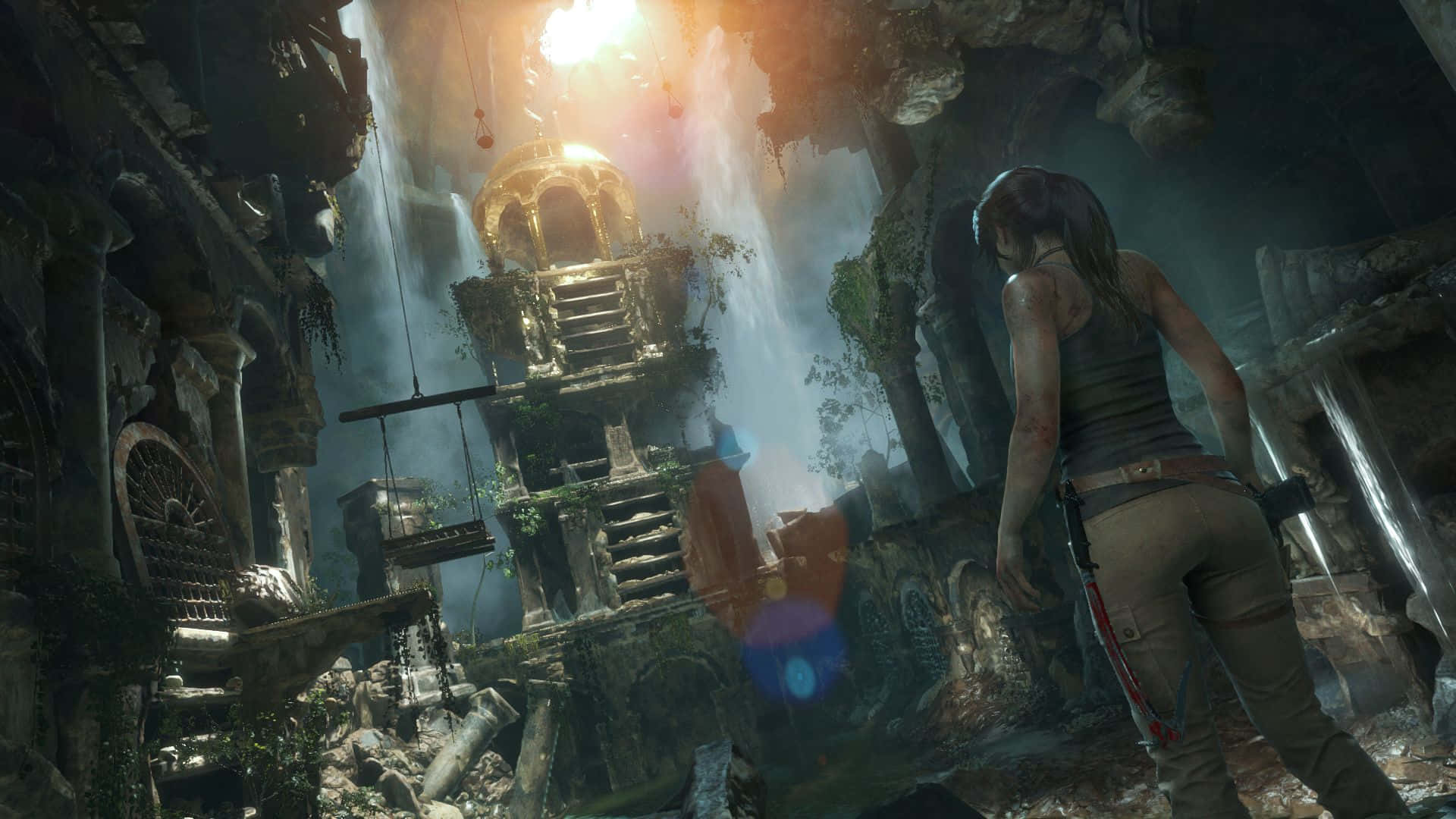 platform games, ancient ruin, cascading waterfalls, Full HD Desktop Wallpaper