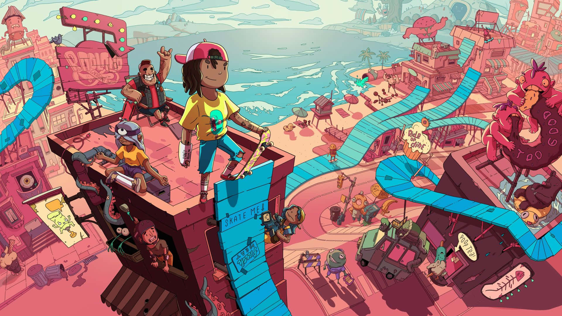platform games, 1920 x 1080 wallpaper, cartoon cityscape, Full HD Desktop Wallpaper