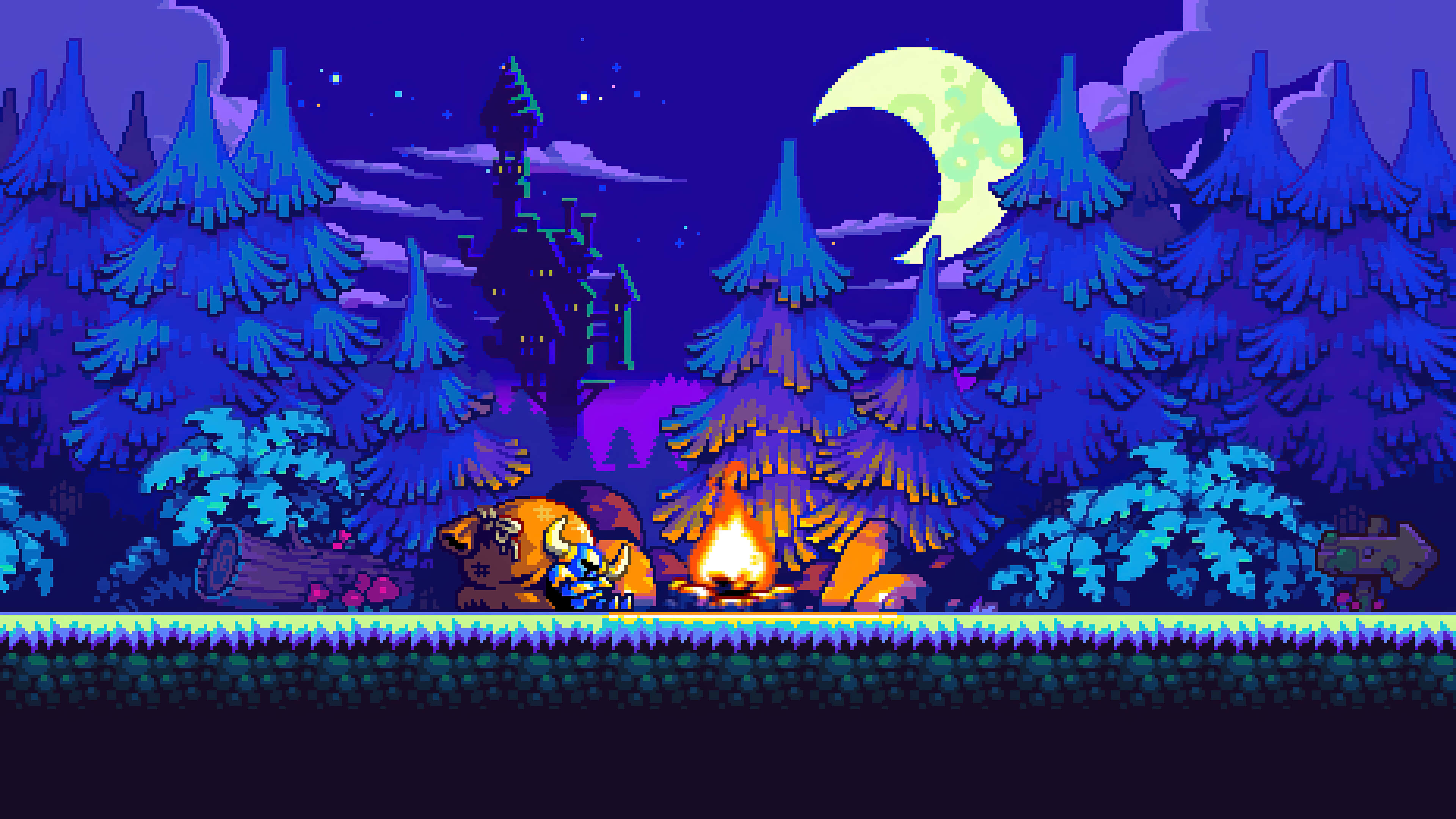 platform games, pixel art character, crescent moon, 4K Desktop Wallpaper