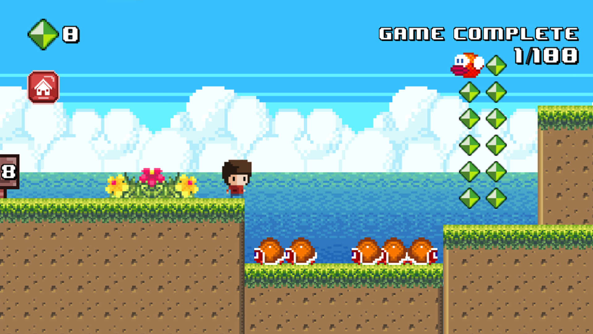 Platform Games, pixelated game character, grassy ledge, Full HD Desktop Wallpaper