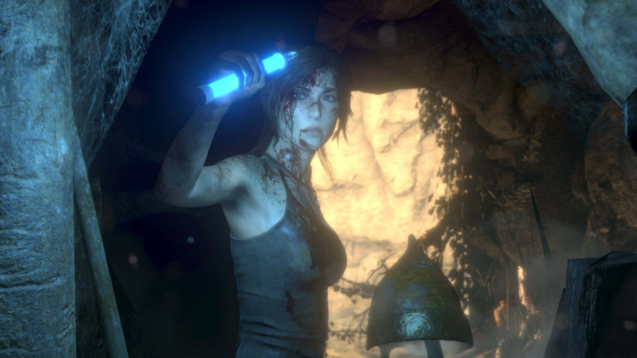 Platform Games, glowing blue torch, dark cave, Full HD Desktop Wallpaper