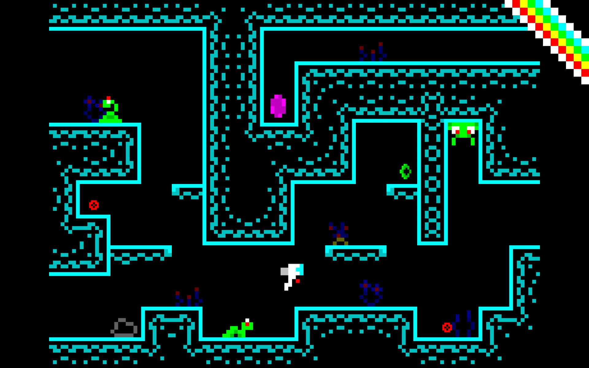 retro pixelated game scene, player character, teal maze, Full HD Desktop Wallpaper