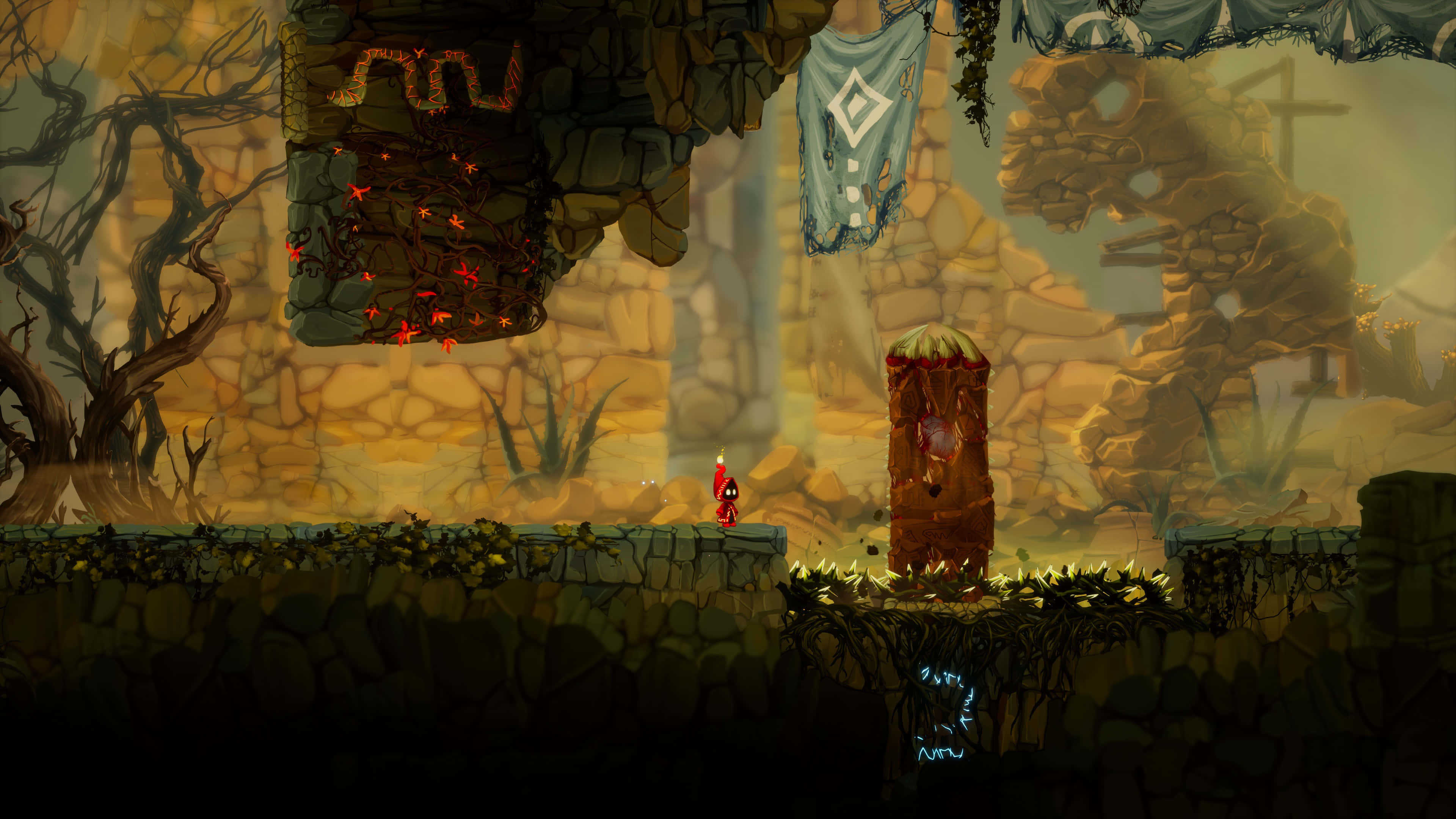 Platform Games, red character, stone platform, 4K Desktop Wallpaper
