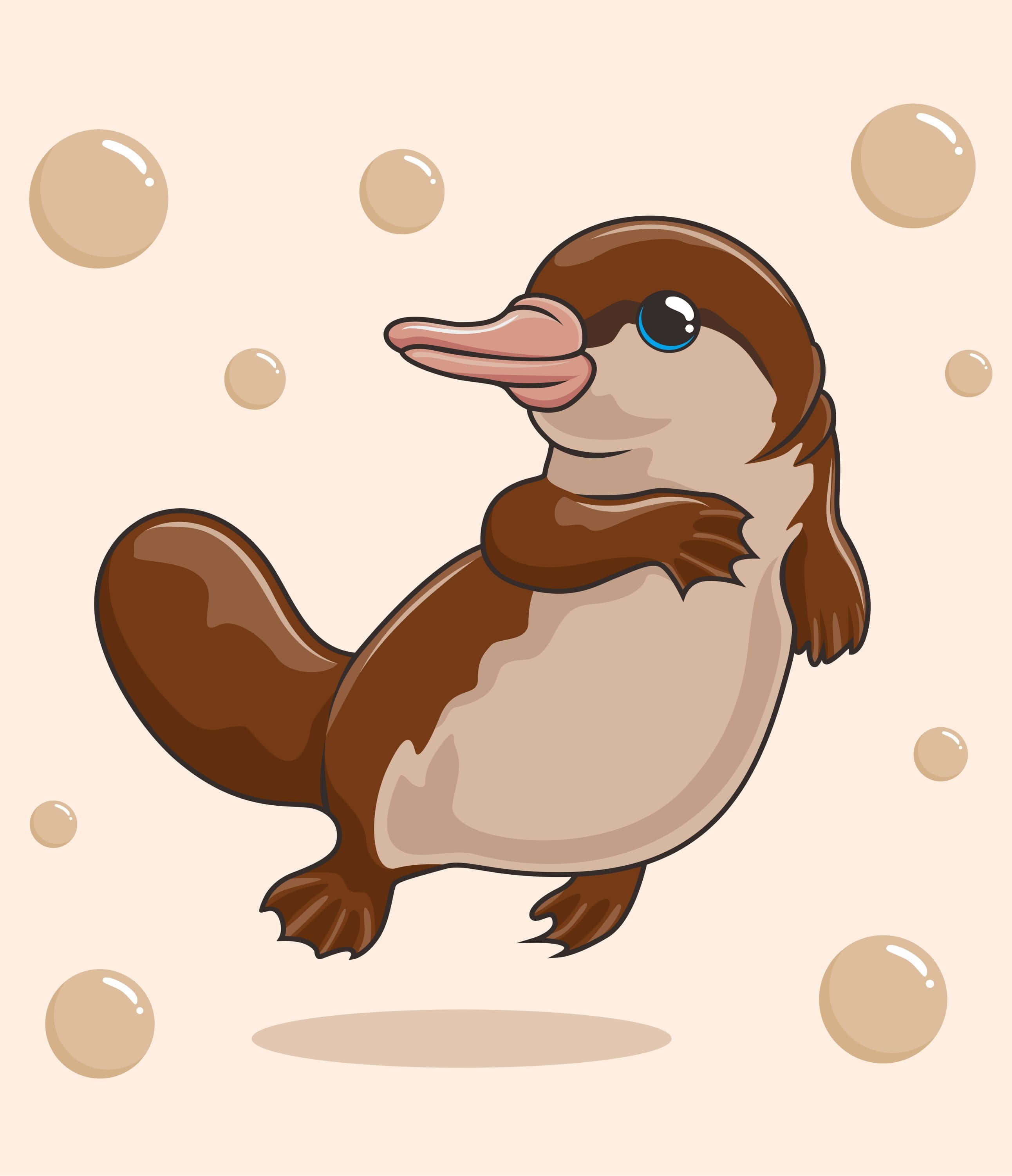 cute cartoon platypus, blue eyes, brown fur, 2K Phone Wallpaper