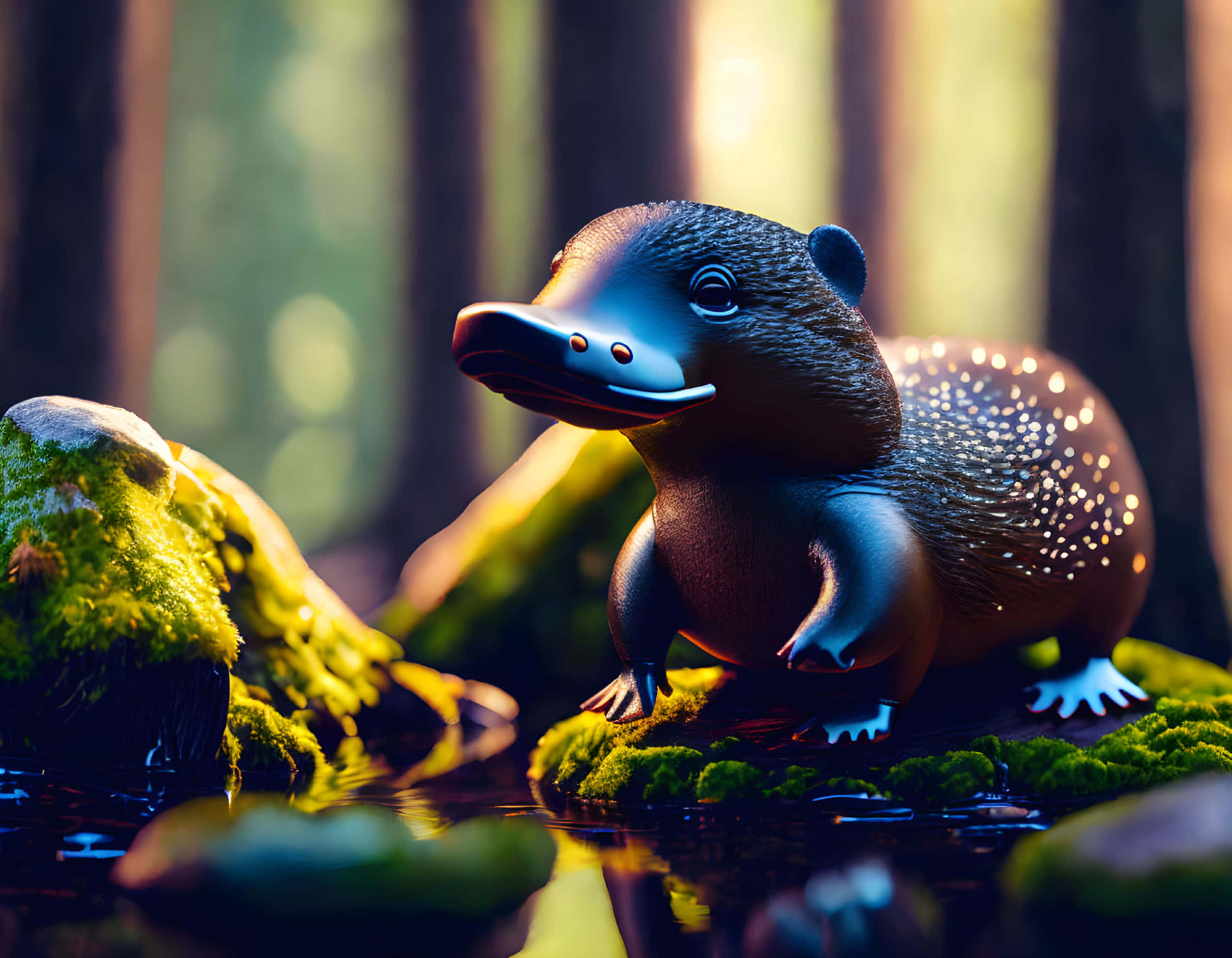 enchanted forest, platypus, glossy, Full HD Desktop Wallpaper