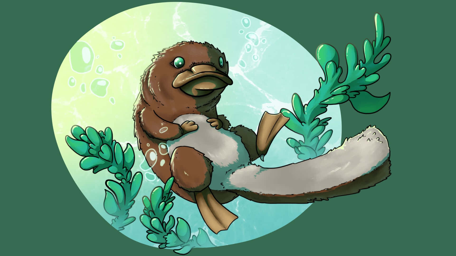 animated platypus, underwater adventure, coconut, Full HD Desktop Wallpaper