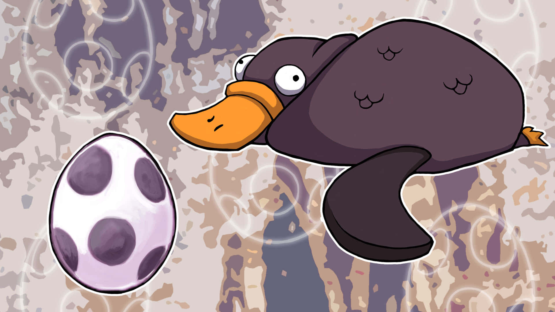 cartoon platypus, orange bill, spotted egg, Full HD Desktop Wallpaper