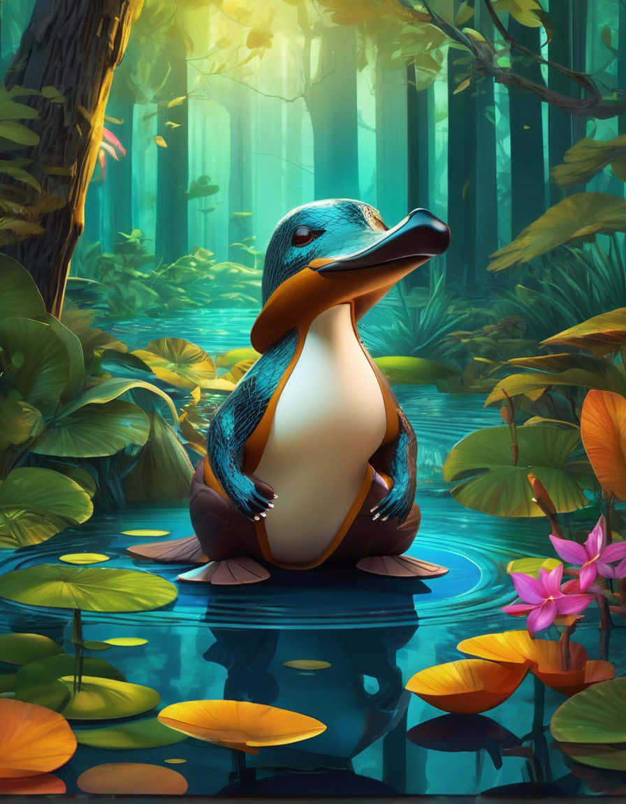 enchanted forest, platypus, vibrant blue and orange, SD Phone Wallpaper