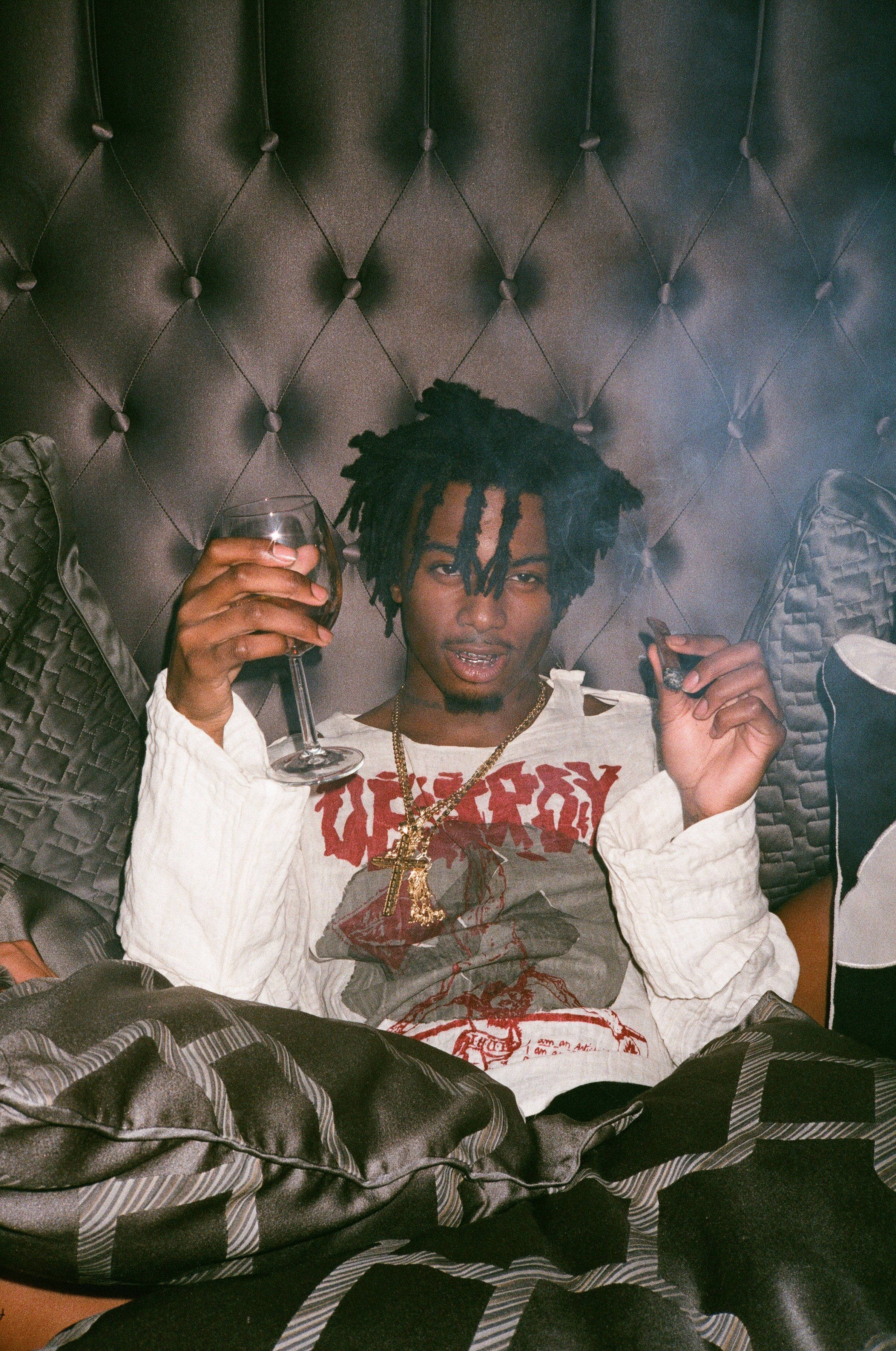 Playboi Carti, dreadlocks, tufted leather couch, 2K Phone Wallpaper