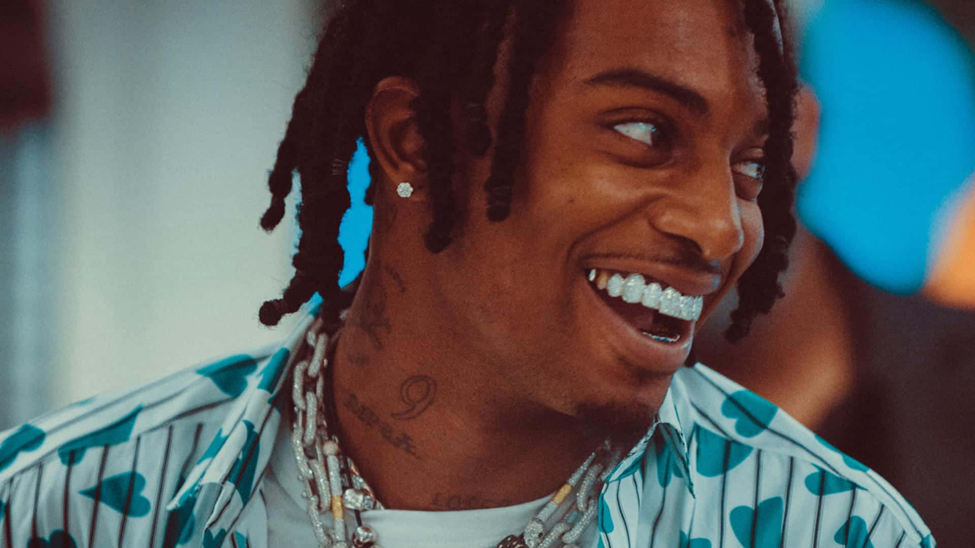dreadlocks, diamond teeth, heart-patterned shirt, Full HD Desktop Wallpaper