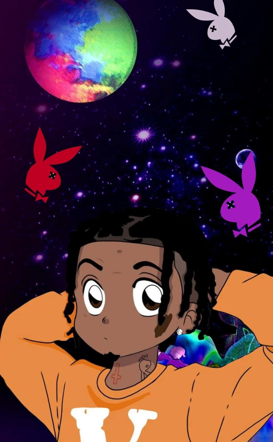 Playboi Carti Cosmic Aesthetic, orange shirt, colorful planet, HD Phone Wallpaper