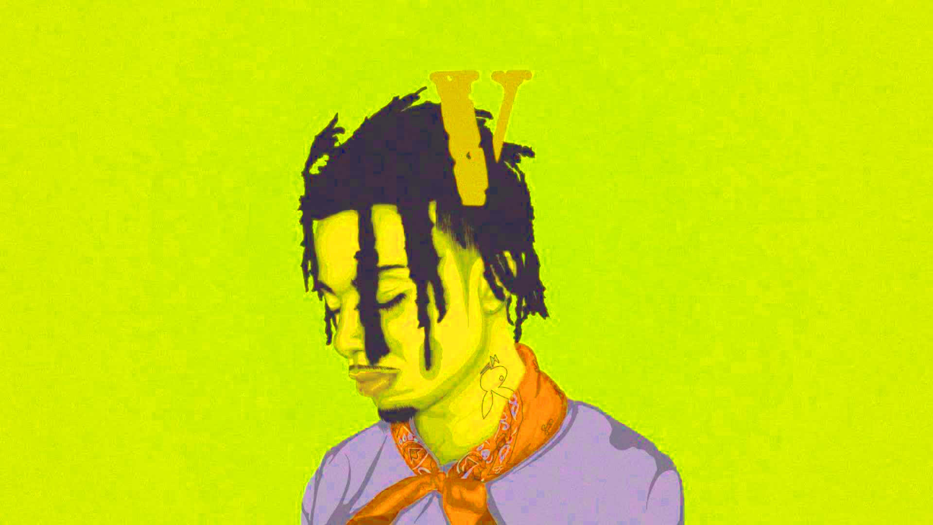 Playboi Carti, dreadlocks, yellow 'V' in hair, Full HD Desktop Wallpaper