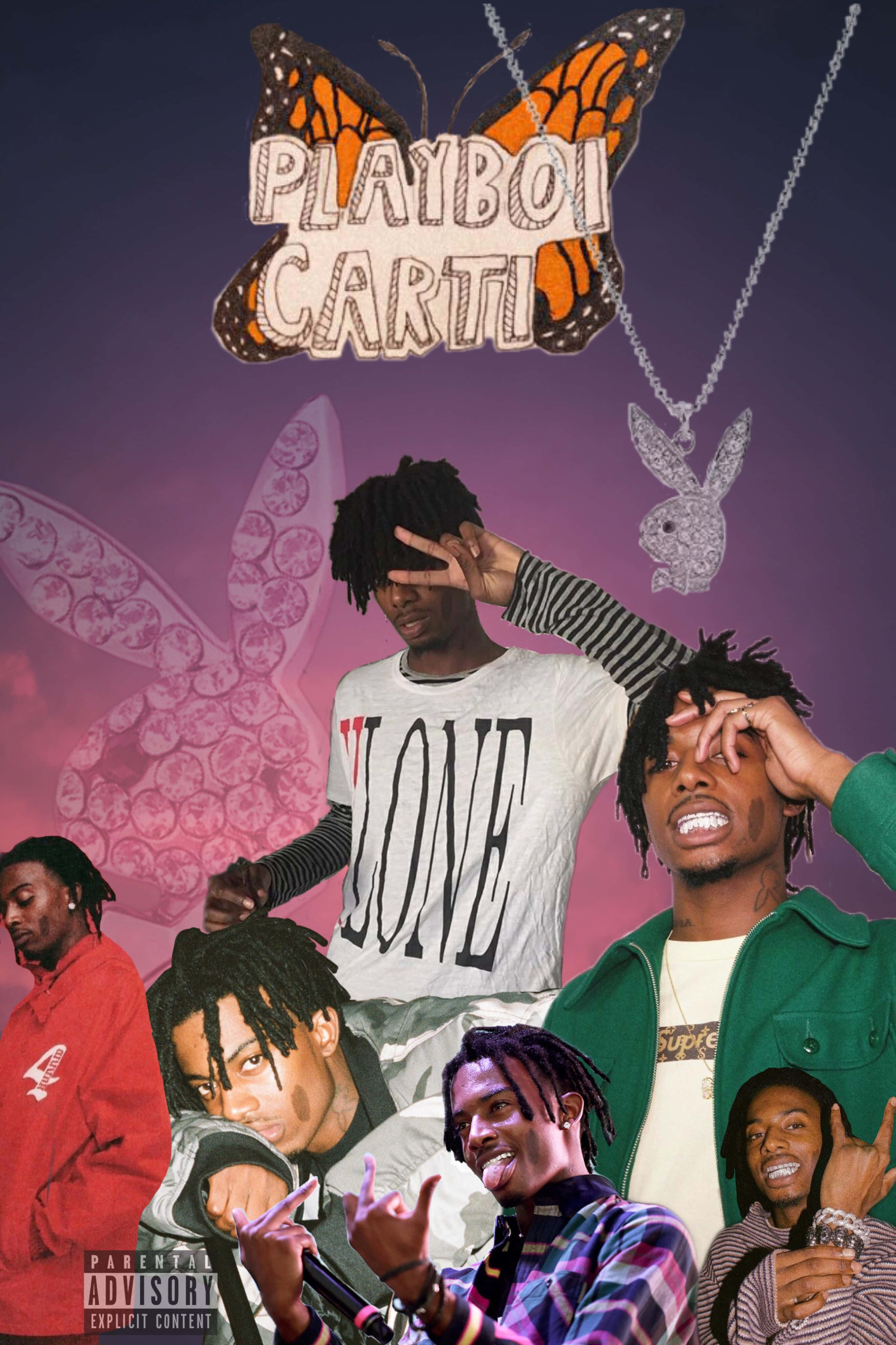 Playboi Carti, butterfly logo, diamond bunny pendant, 4K Phone Wallpaper