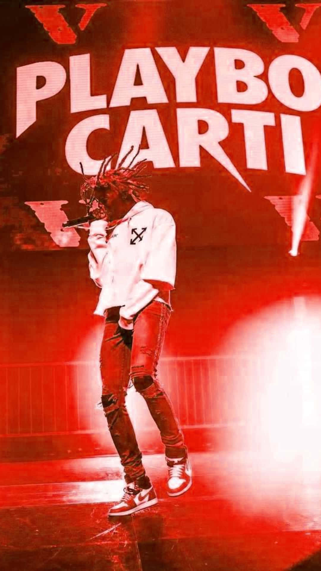 Playboi Carti, red-lit stage, white hoodie, Full HD Phone Wallpaper