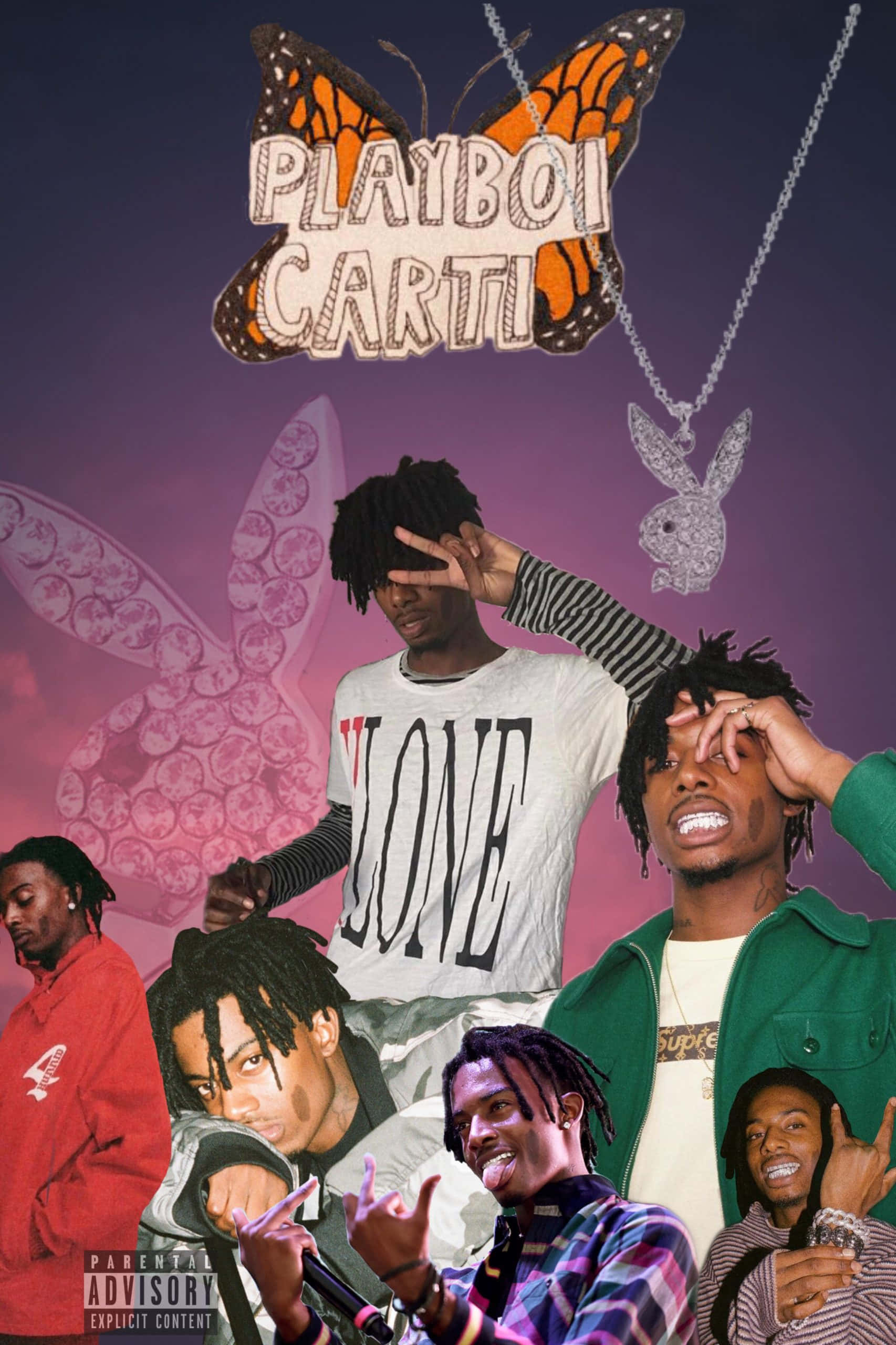 Playboi Carti, iPhone, butterfly motifs, 2K Phone Wallpaper