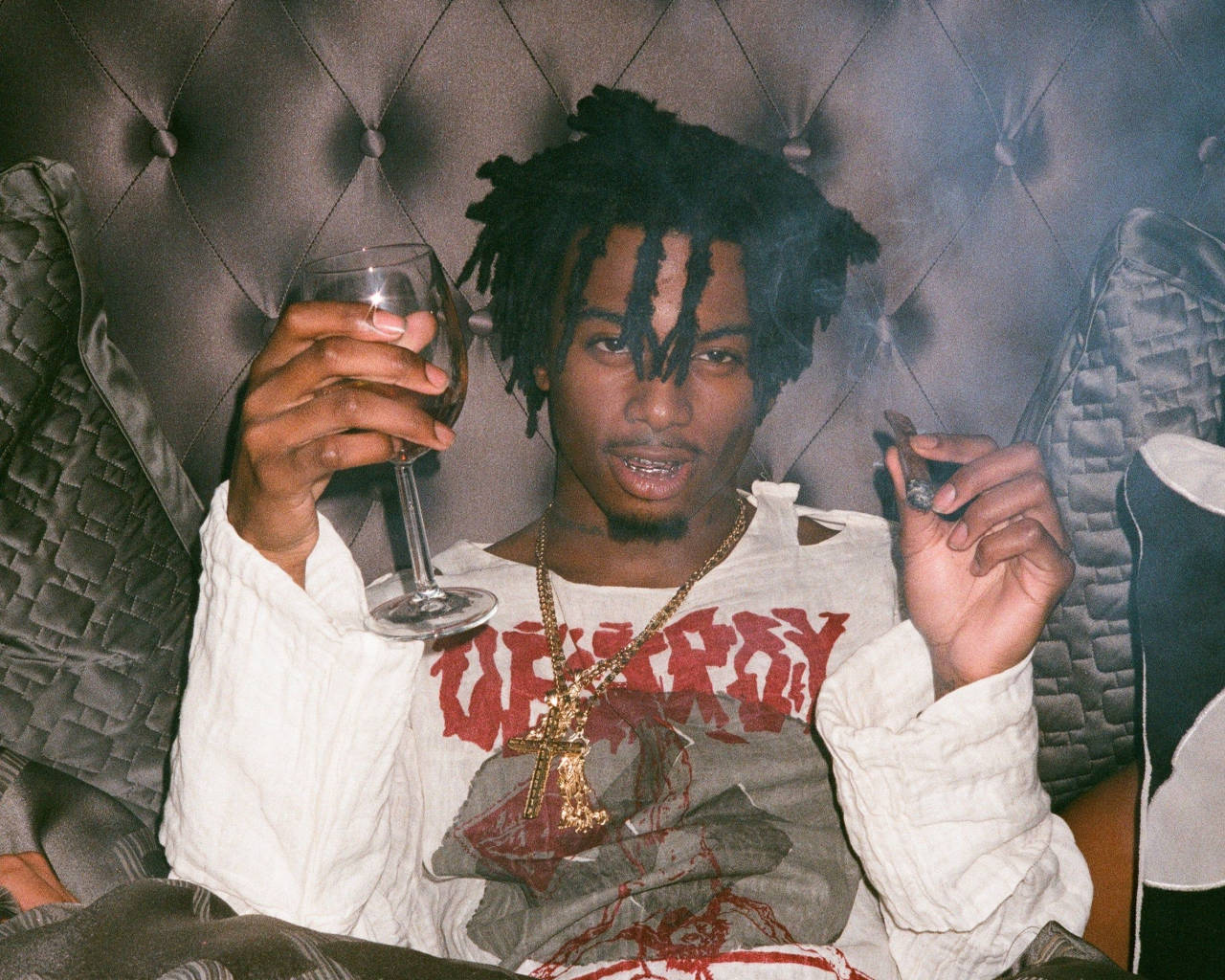 Playboi Carti, dreadlocks, tufted leather couch, HD Desktop Wallpaper