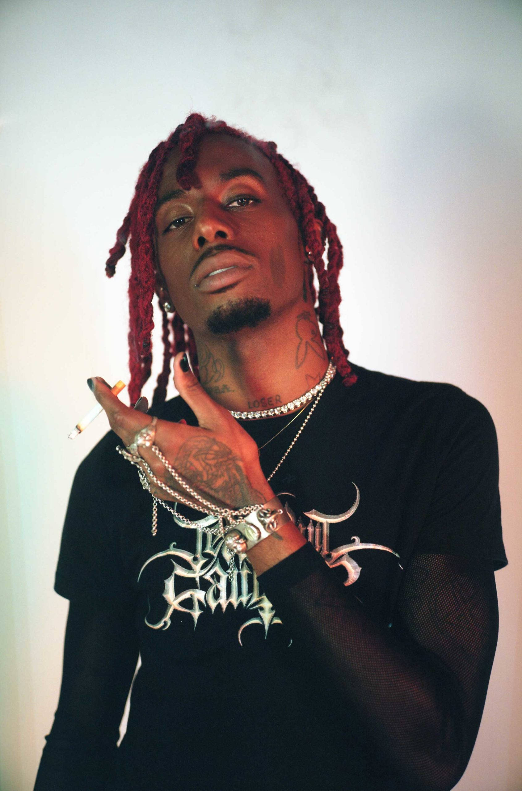 Playboi Carti, red dreadlocks, tattoos, 2K Phone Wallpaper