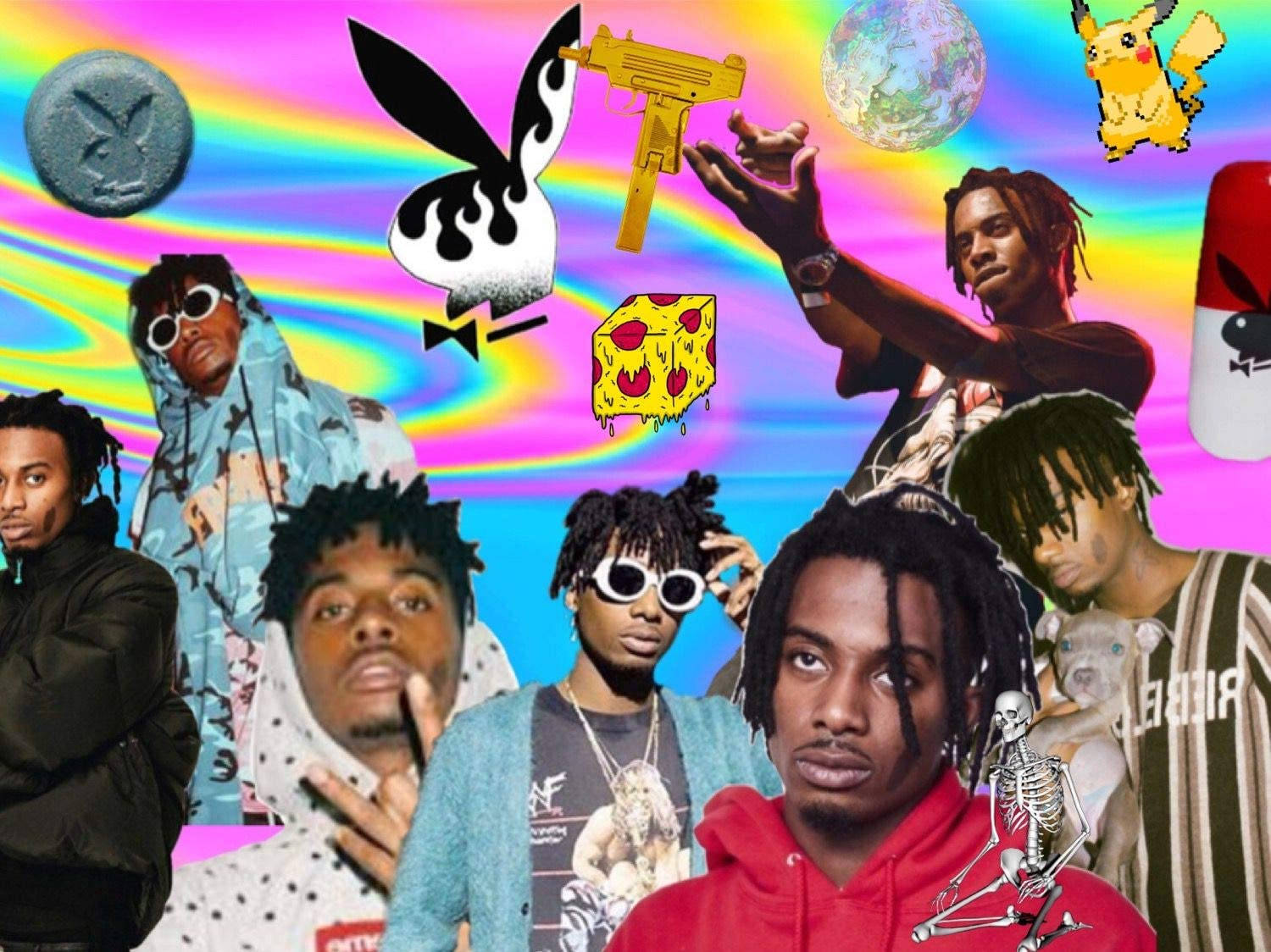Playboi Carti, PFP Collage, psychedelic rainbow swirl, HD Desktop Wallpaper