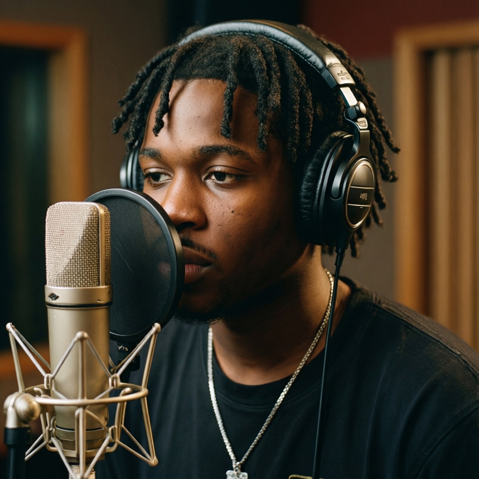 Playboi Carti, gold microphone, black headphones, HD Desktop Wallpaper