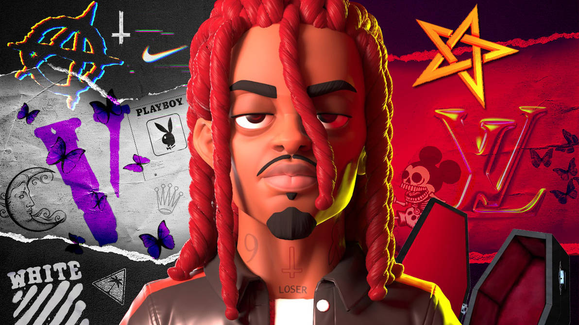 Playboi Carti, red braids, luxury brand logos, SD Desktop Wallpaper