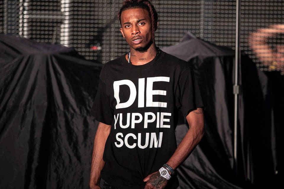 Playboi Carti, black t-shirt, bold white text, SD Desktop Wallpaper