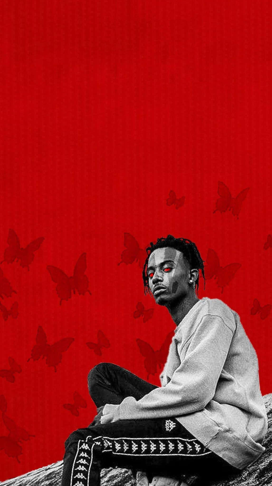 Playboi Carti, glowing red eyes, butterflies, Full HD Phone Wallpaper