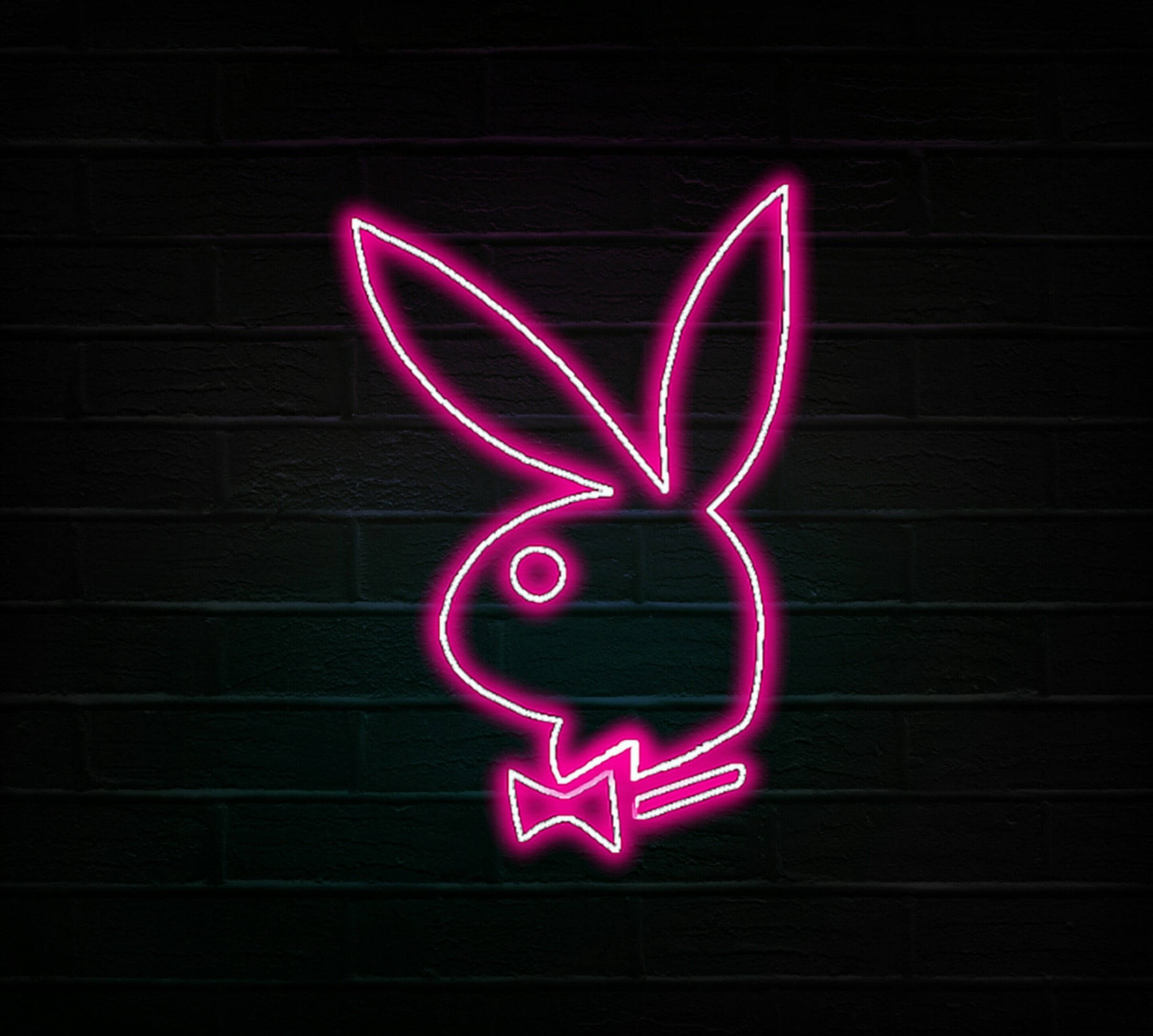 Playboy, pink neon sign, rabbit with a bowtie, Full HD Desktop Wallpaper