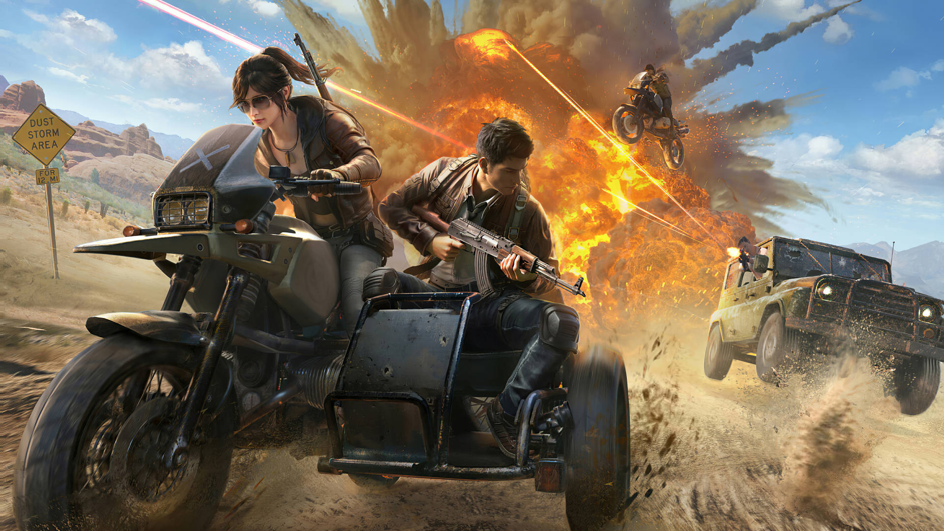 Playerunknown's Battlegrounds, motorcycle, jeep, Full HD Desktop Wallpaper