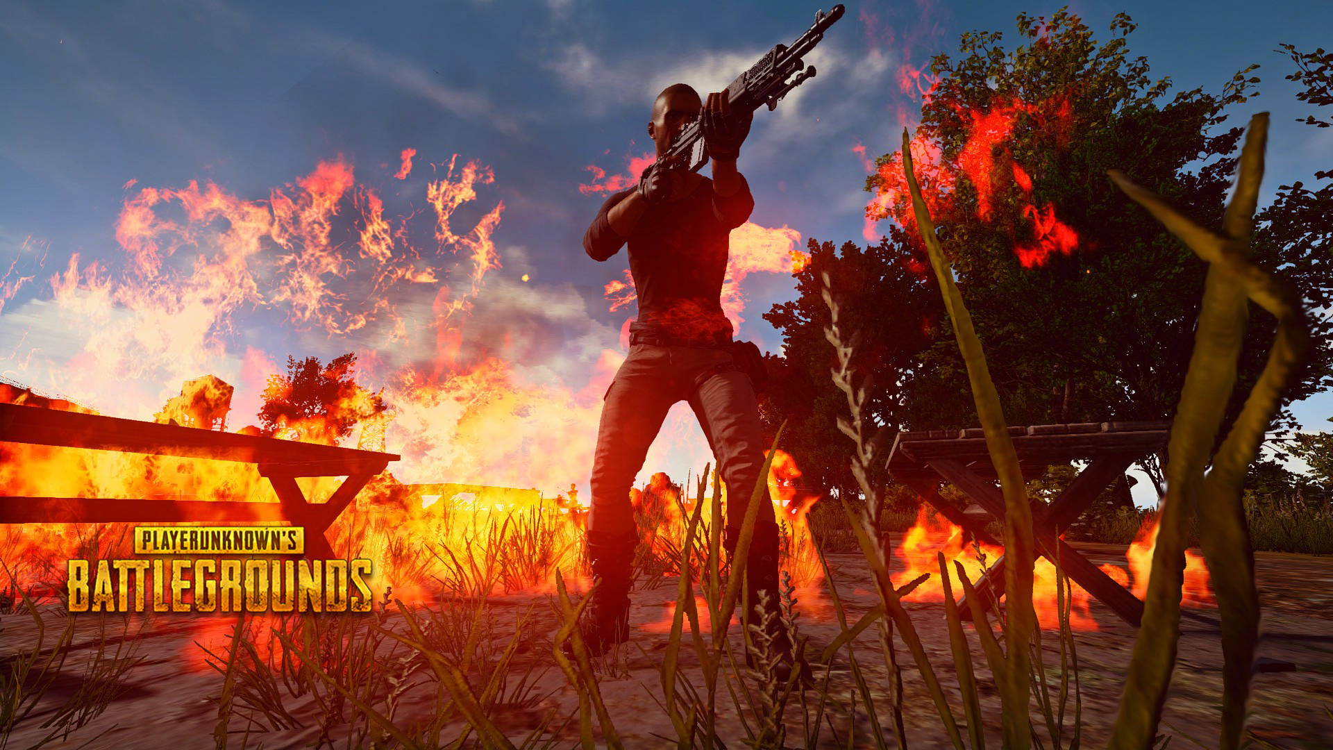 Playerunknown's Battlegrounds, grassland, fire, Full HD Desktop Wallpaper