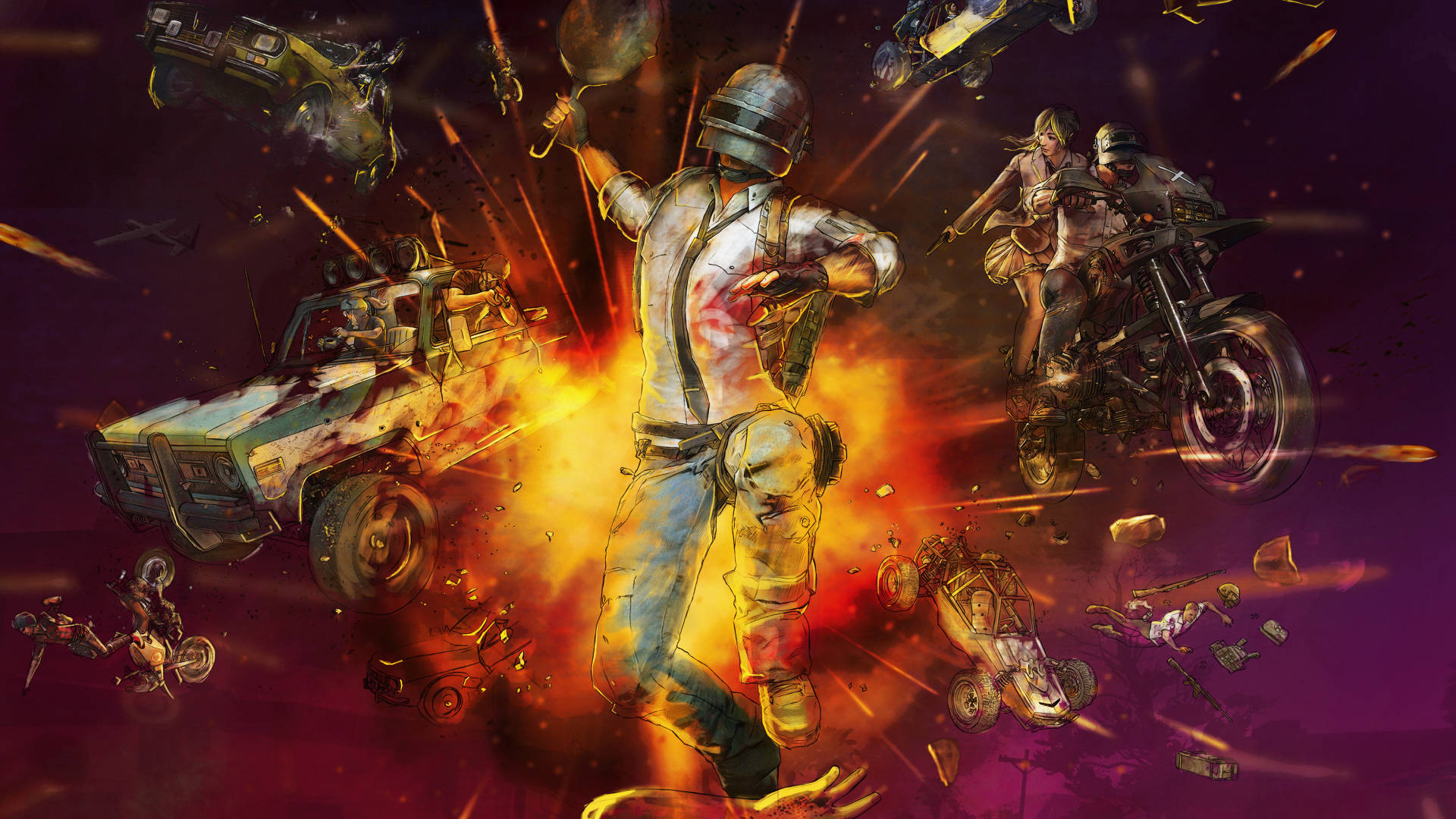 Playerunknown's Battlegrounds, full screen explosion, fiery orange, Full HD Desktop Wallpaper