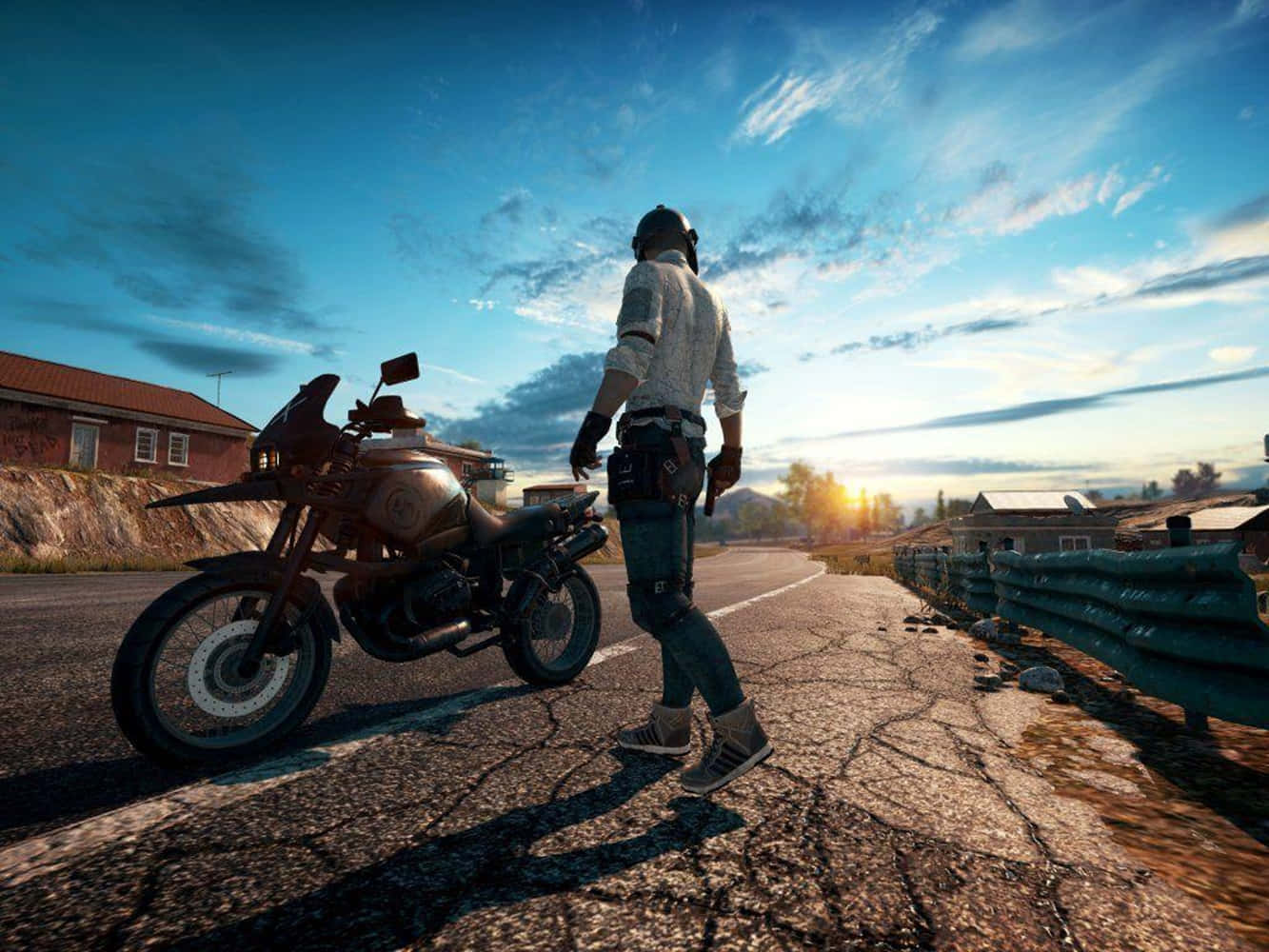 Playerunknowns Battleground Desktop, rugged motorcycle, cracked road, HD Desktop Wallpaper