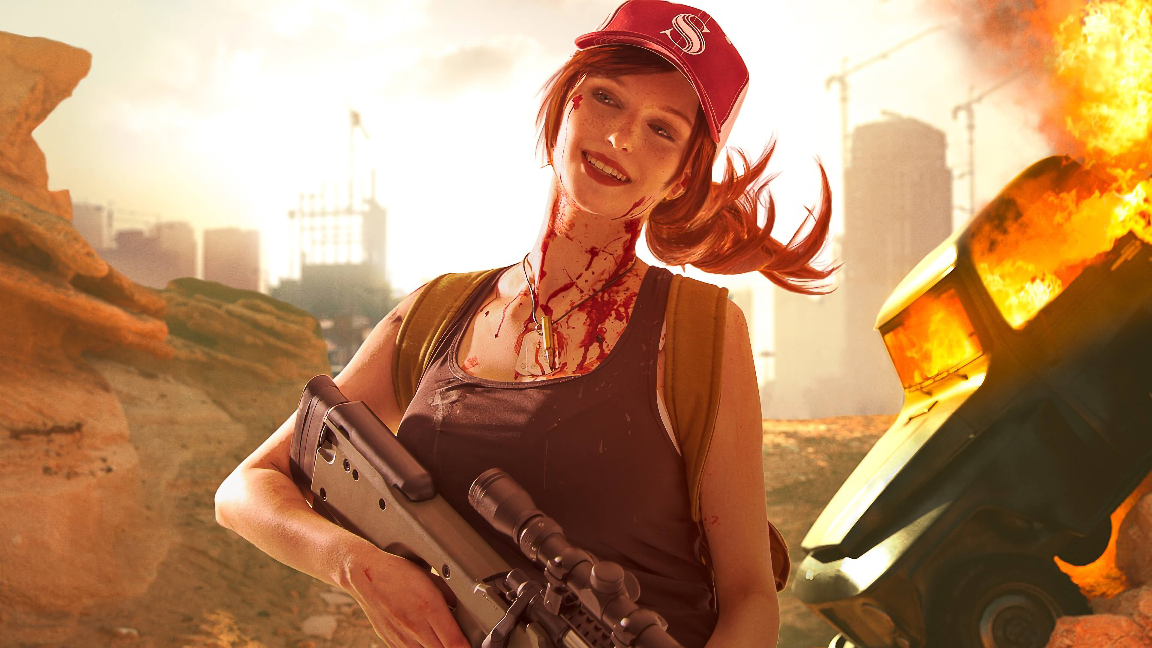Playerunknowns Battlegrounds 4K, female sniper character, red cap, 4K Desktop Wallpaper