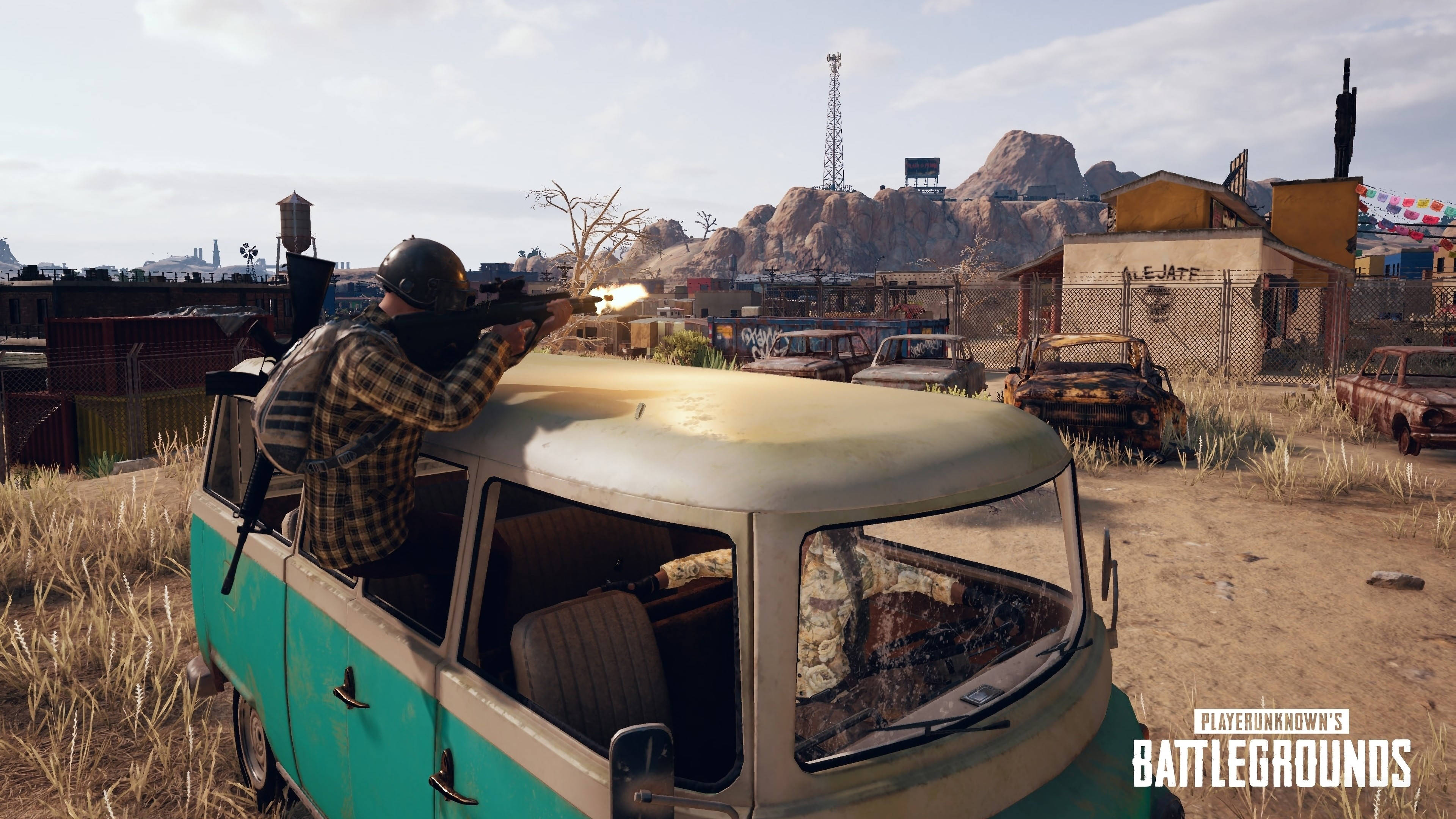 Playerunknowns Battlegrounds, 4K, teal van, 4K Desktop Wallpaper