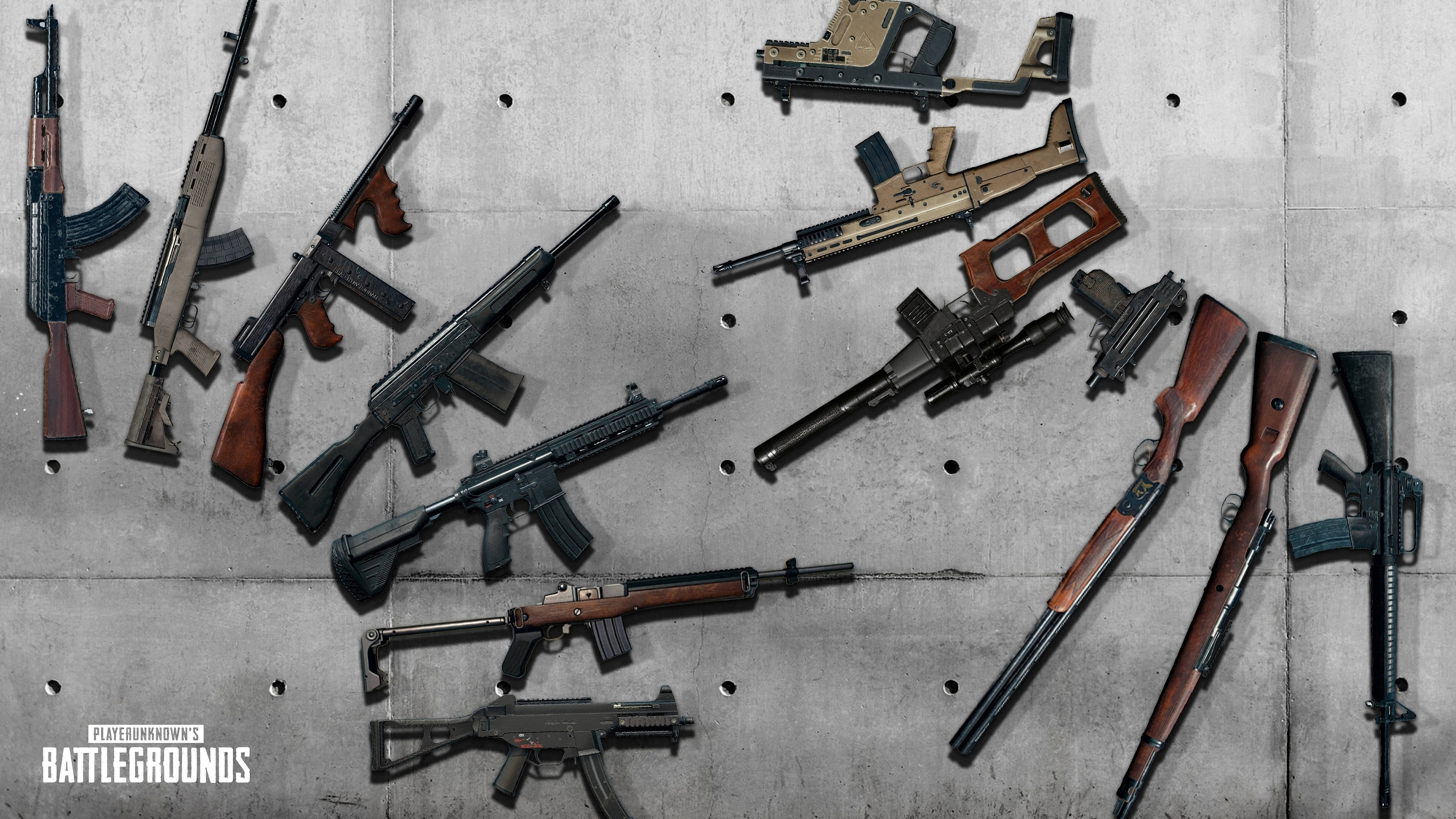Playerunknowns Battlegrounds 4K, assault rifles, firearms, 4K Desktop Wallpaper